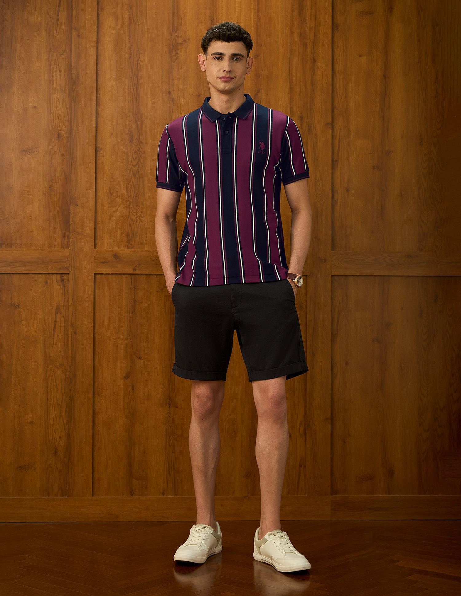 Vertical Striped Varsity Theatre Polo Shirt Maroon - U.S. POLO ASSN. | Large