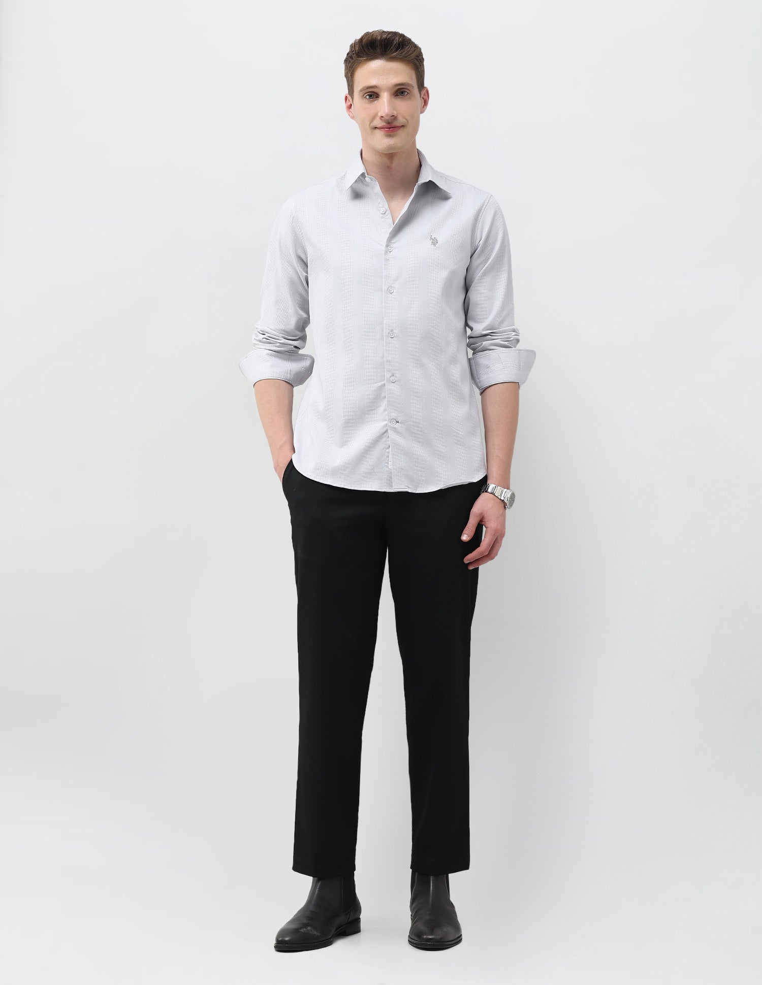 Dobby Textured Shirt Light Grey - U.S. Polo Assn. India | Large