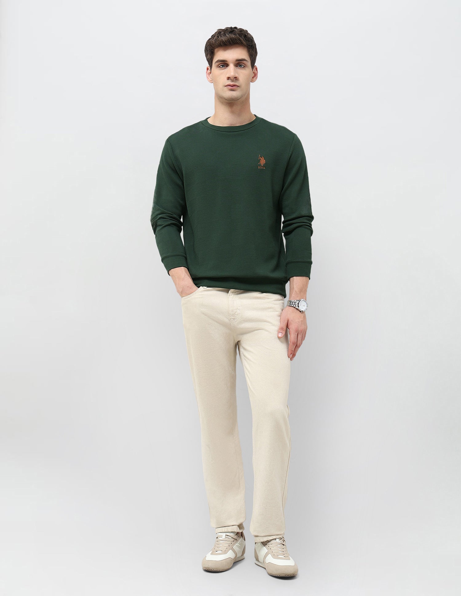 Textured Regular Fit Sweatshirt Dark Green - U.S. POLO ASSN. | Large