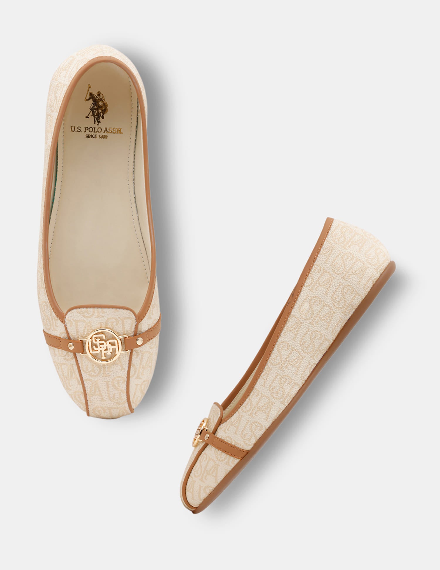 Women Alina 3.0 Brand Printed Round Toe Ballerinas Off White - U.S. Polo Assn. India | Large