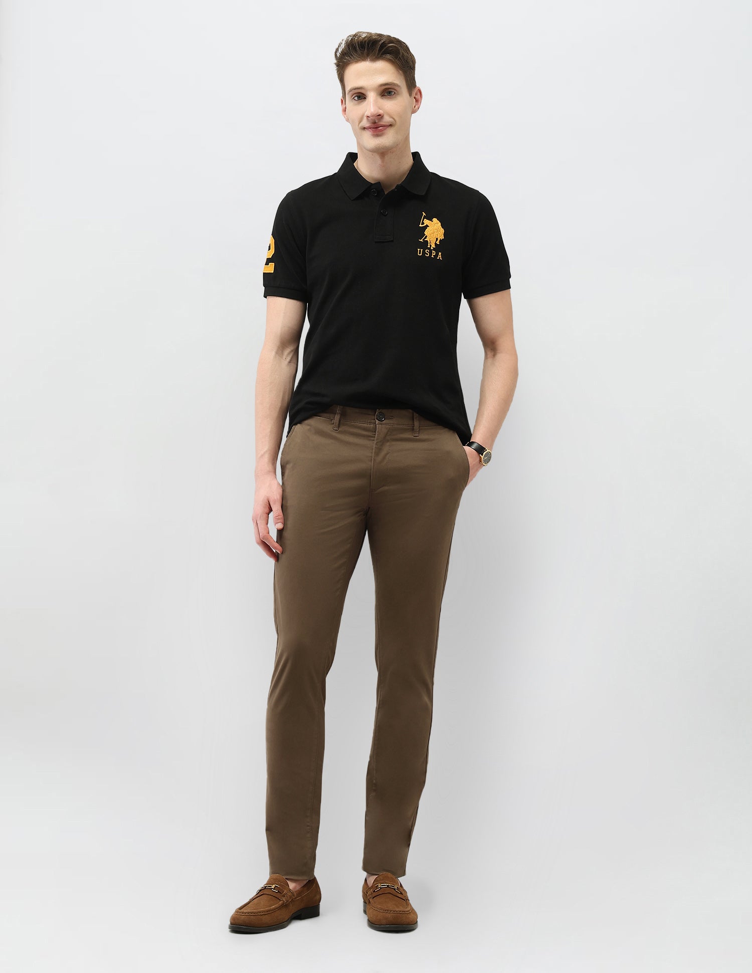 Austin Trim Regular Fit Satin Trousers Brown - U.S. Polo Assn. India | Large