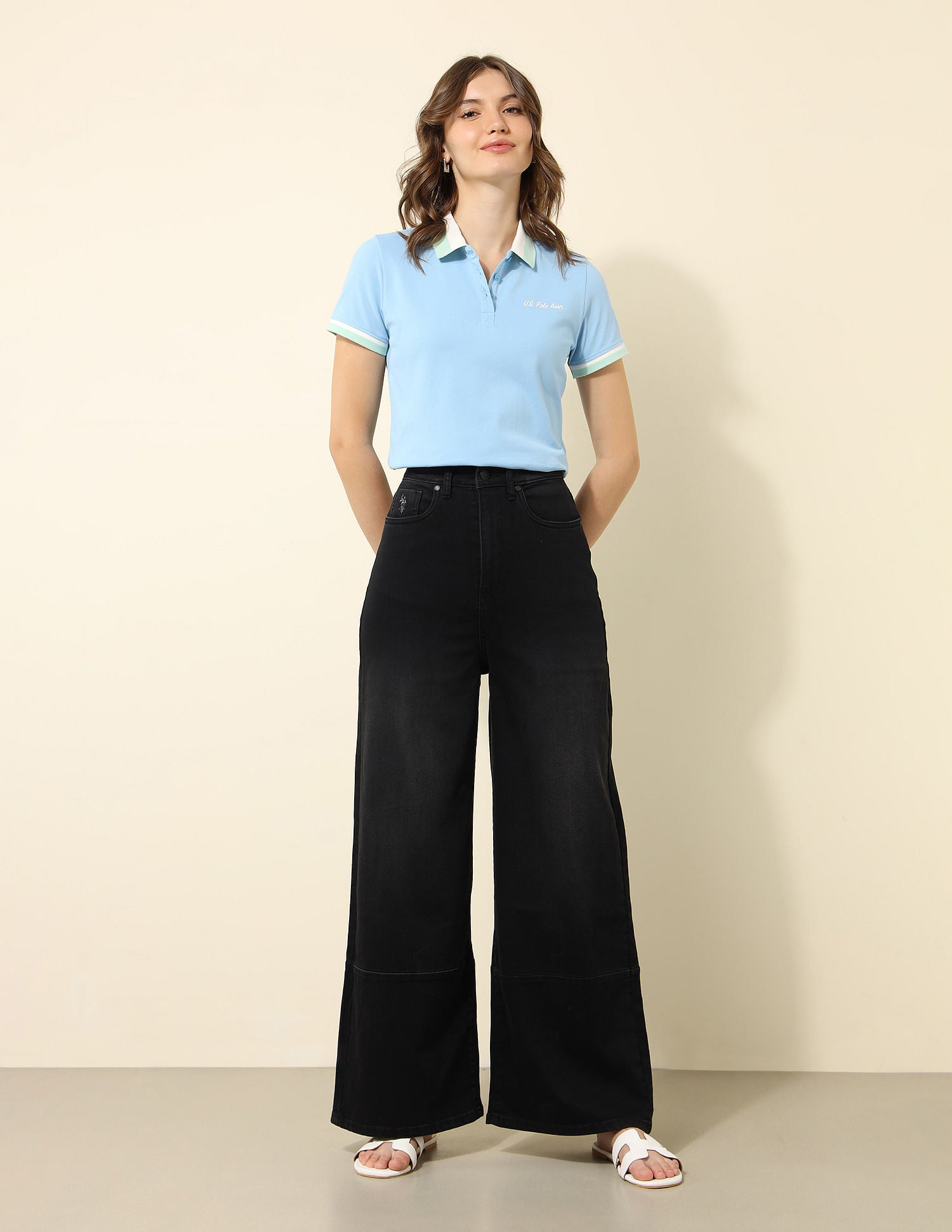 High Rise Wide Leg Jeans Charcoal Grey - U.S. POLO ASSN. | Large