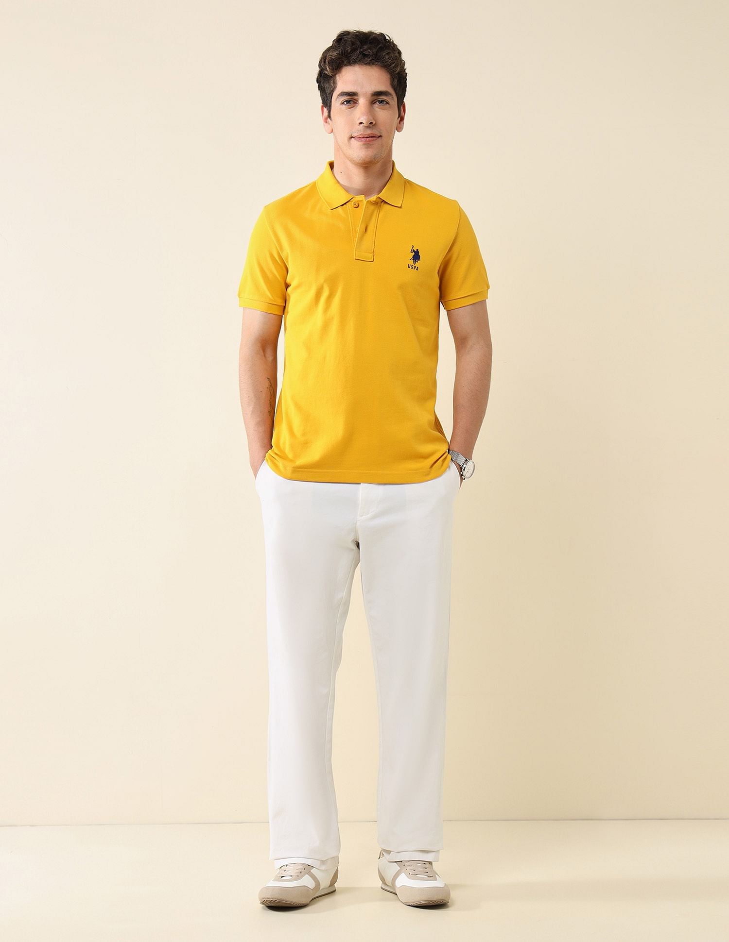 Pure Cotton Slim Fit Polo Shirt Dark Yellow - U.S. Polo Assn. India | Large