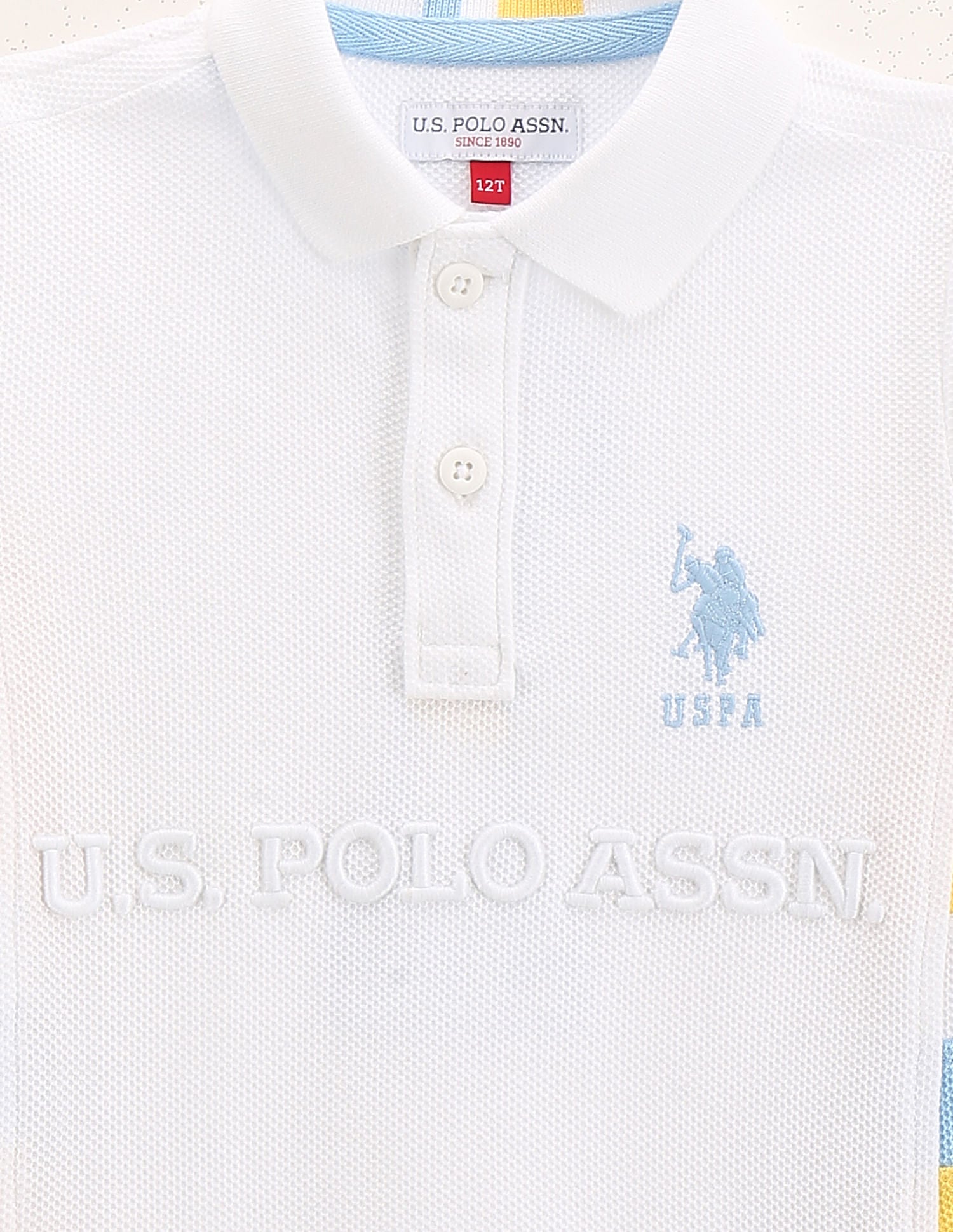 Boys Brand Embroidered Cotton Polo Shirt White - U.S. Polo Assn. India | Large