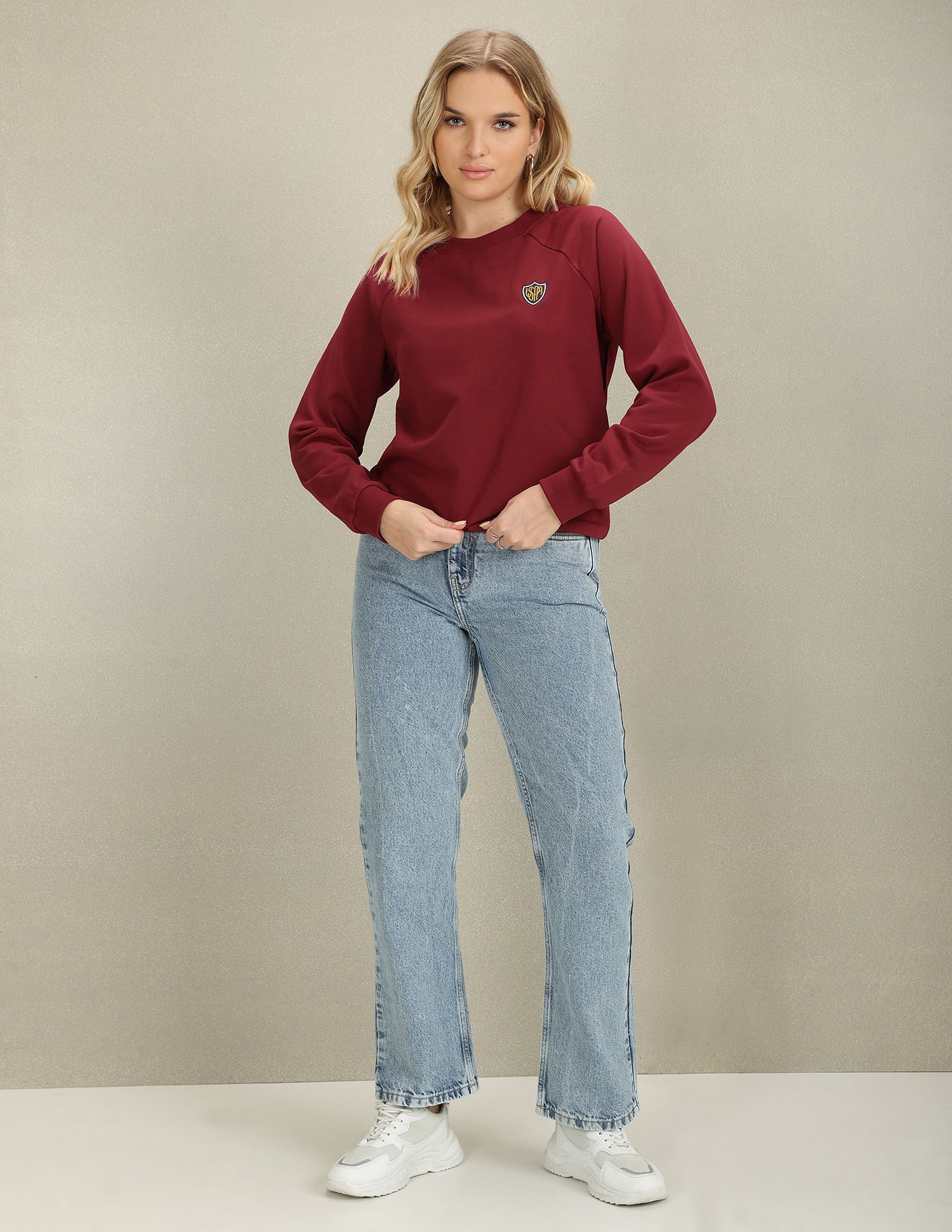 Crew Neck Embroidered Logo Sweatshirt Maroon - U.S. POLO ASSN. | Large