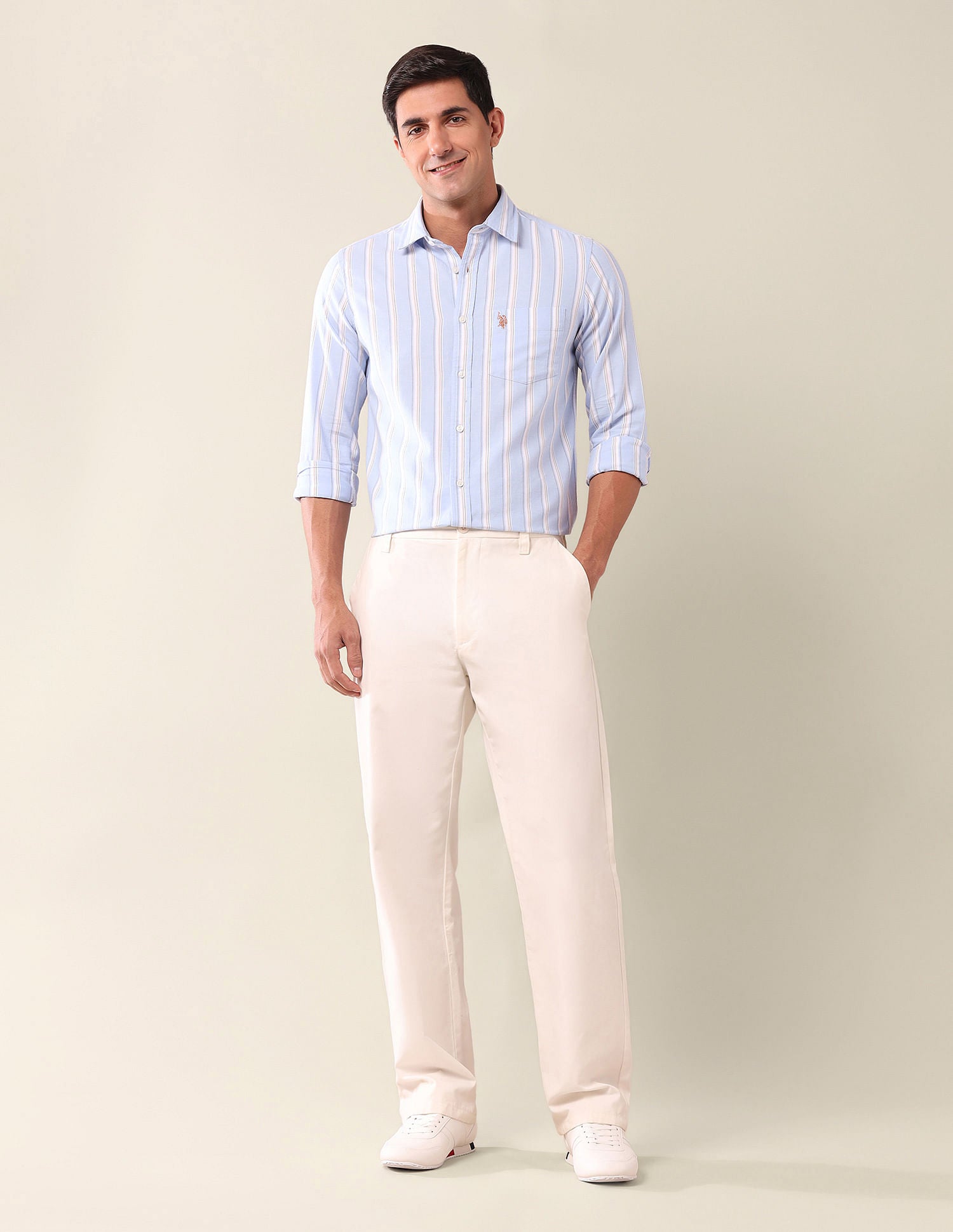 Tailored Fit Striped Shirt Light Blue - U.S. Polo Assn. India | Large