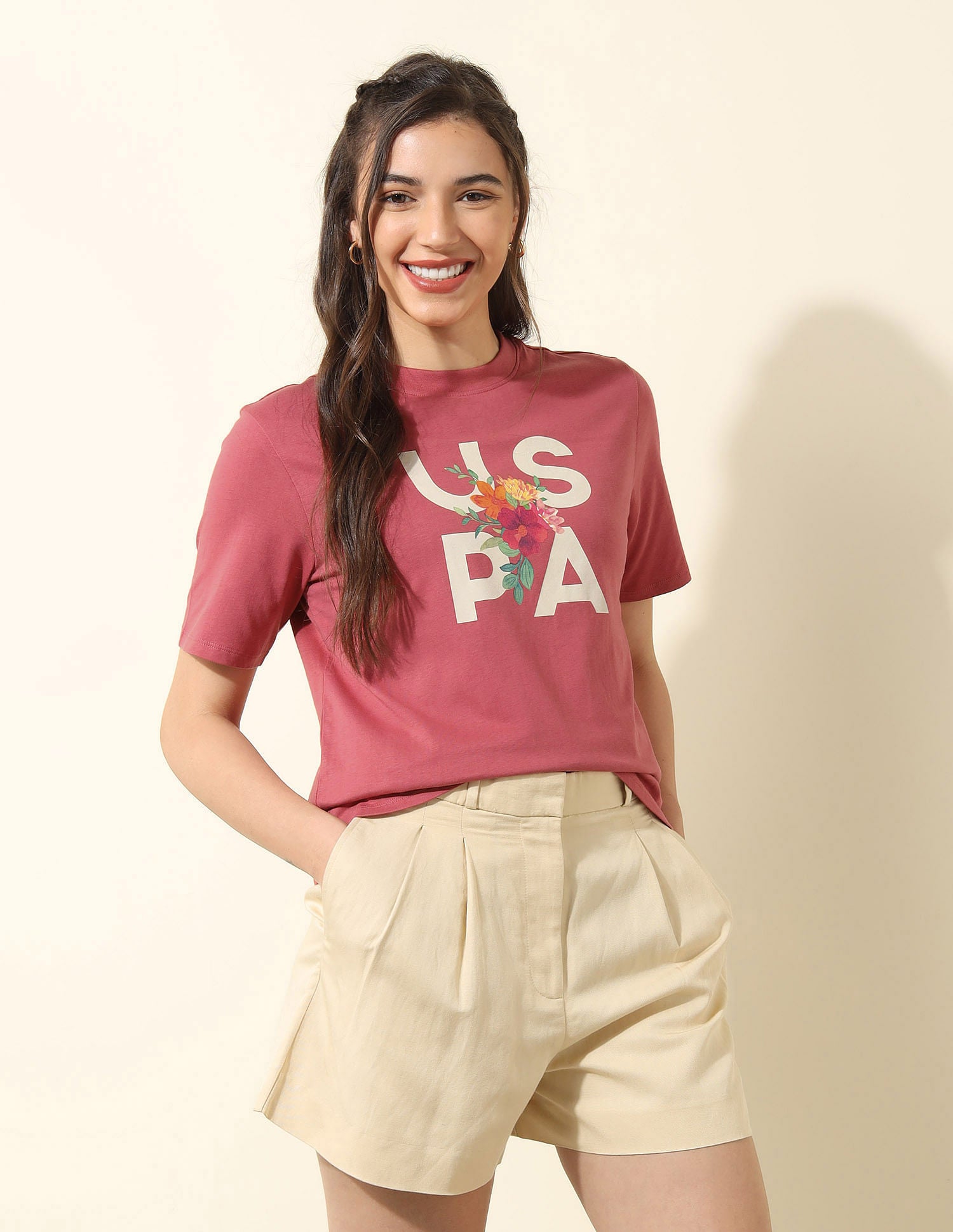 Boxy Fit Brand Printed T-Shirt Pink - U.S. POLO ASSN. | Large