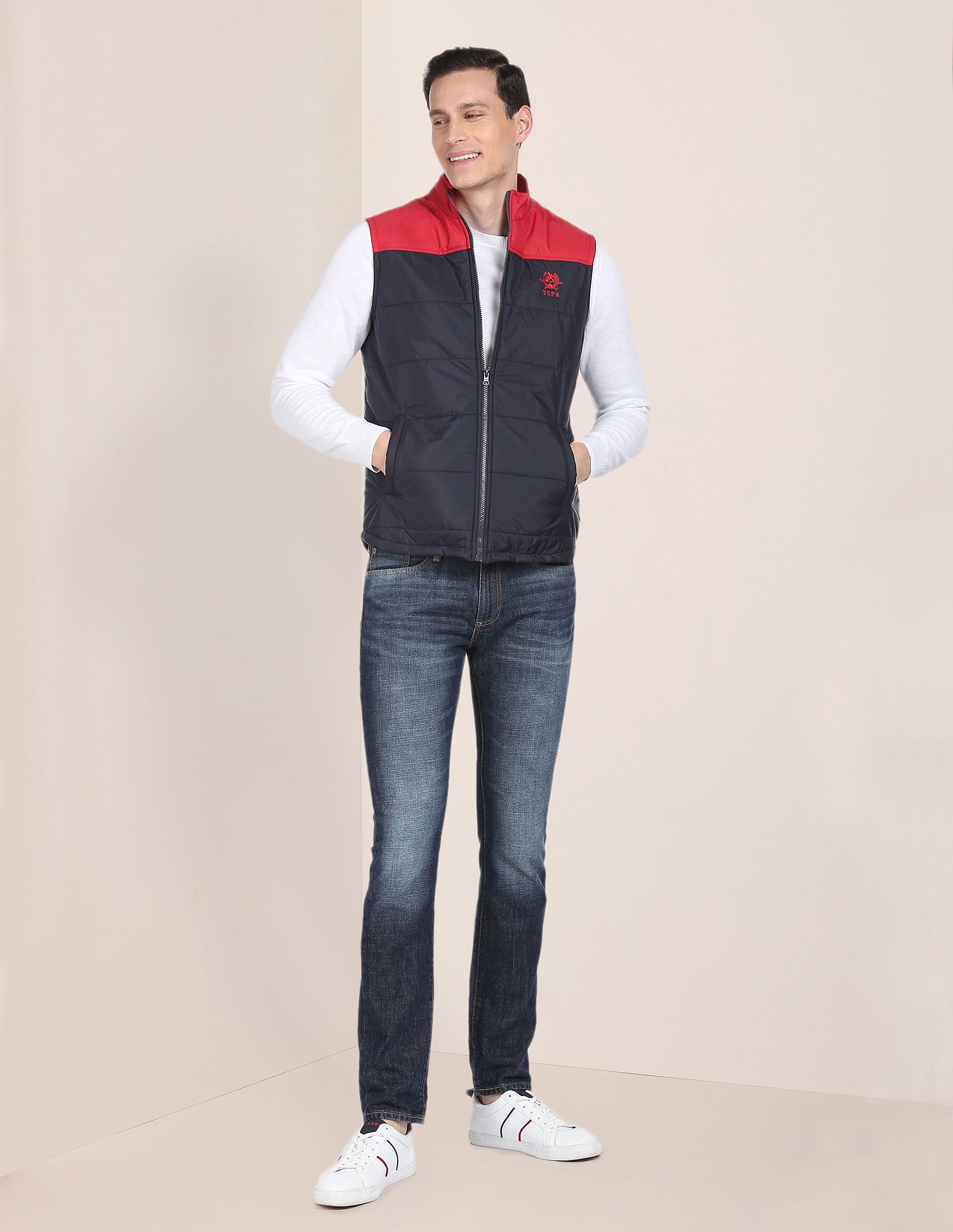 Sleeveless Colour Block Puffer Jacket Navy - U.S. POLO ASSN. | Large