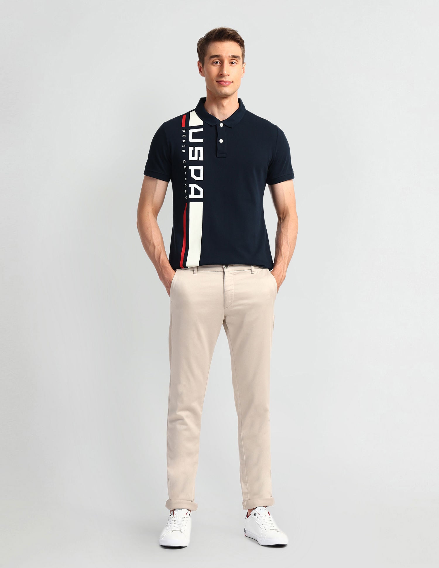 Muscle Fit Typography Polo Shirt Dark-Blue - U.S. Polo Assn. India | Large
