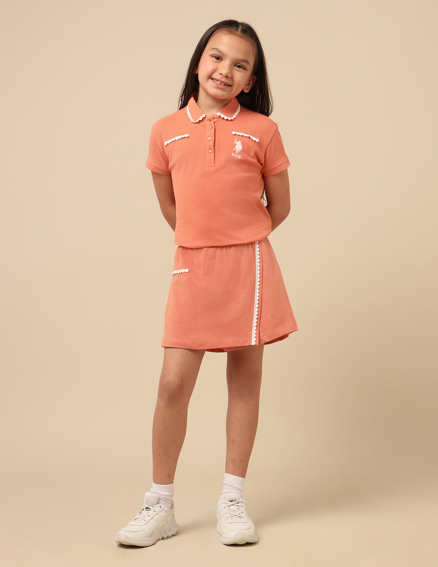 Girls Solid Lace Trim Skort Rust - U.S. POLO ASSN. | Large