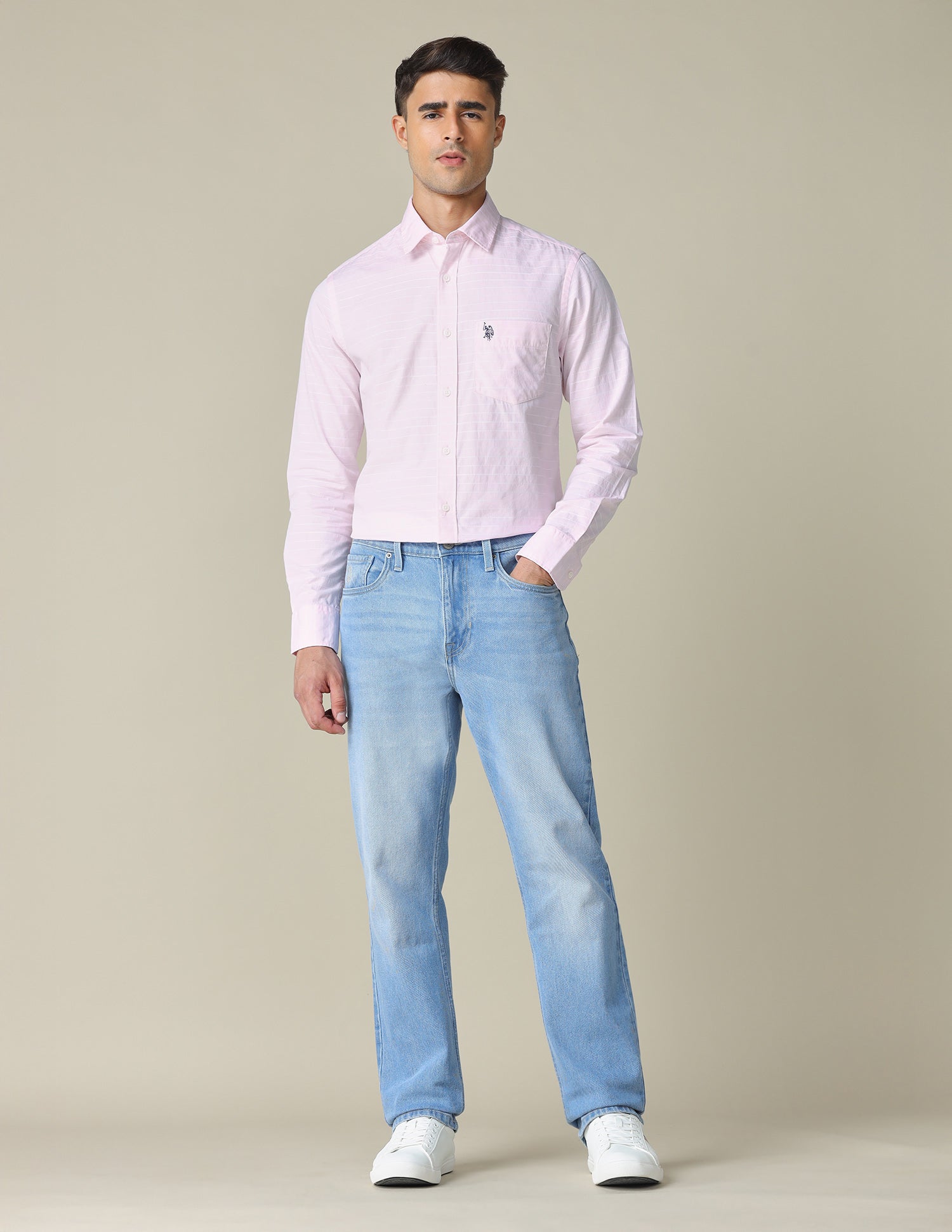 Horizontal Striped Tailored Fit Shirt Pink - U.S. POLO ASSN. | Large