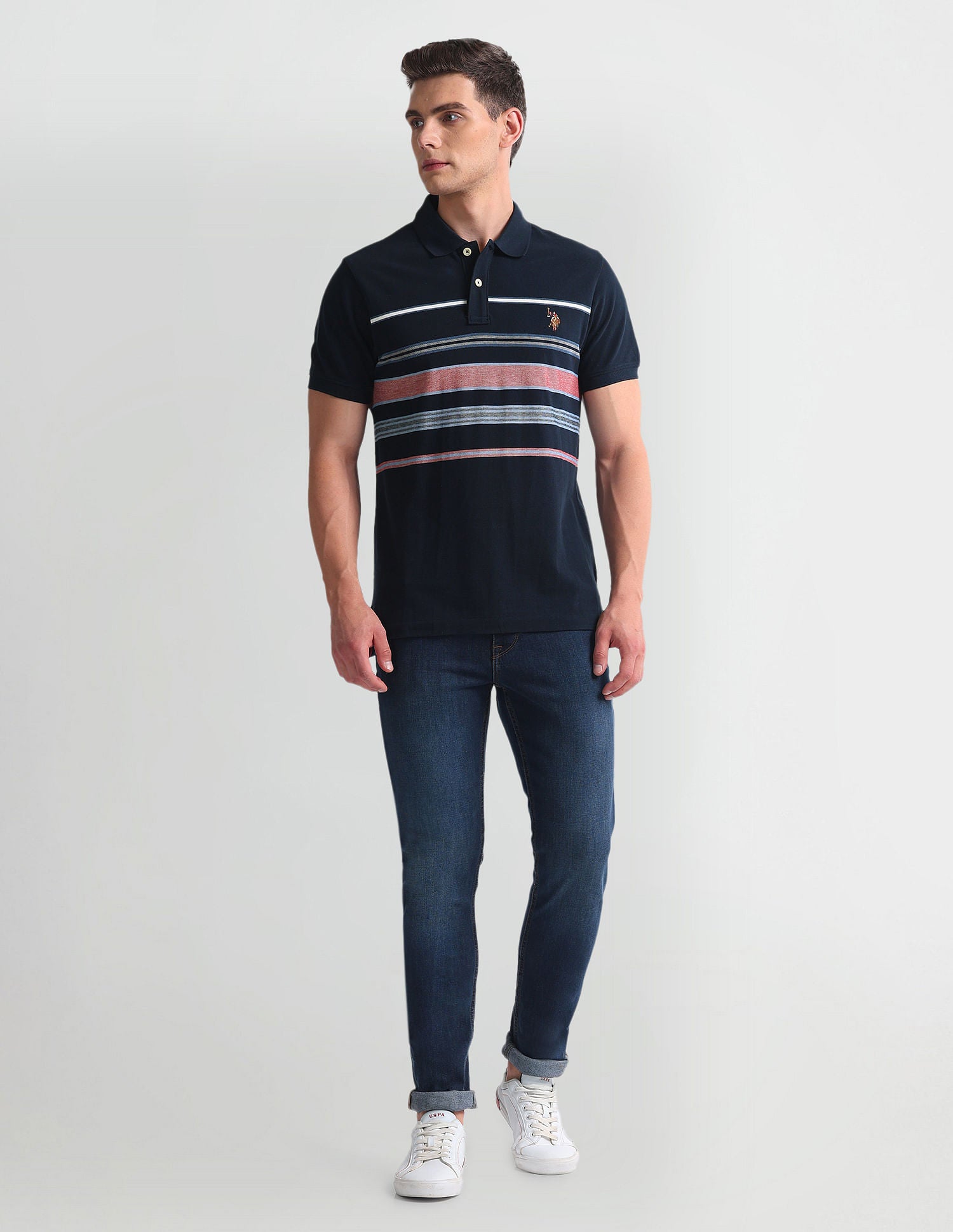 Horizontal Stripe Yarn Dyed Polo Shirt Navy - U.S. Polo Assn. India | Large