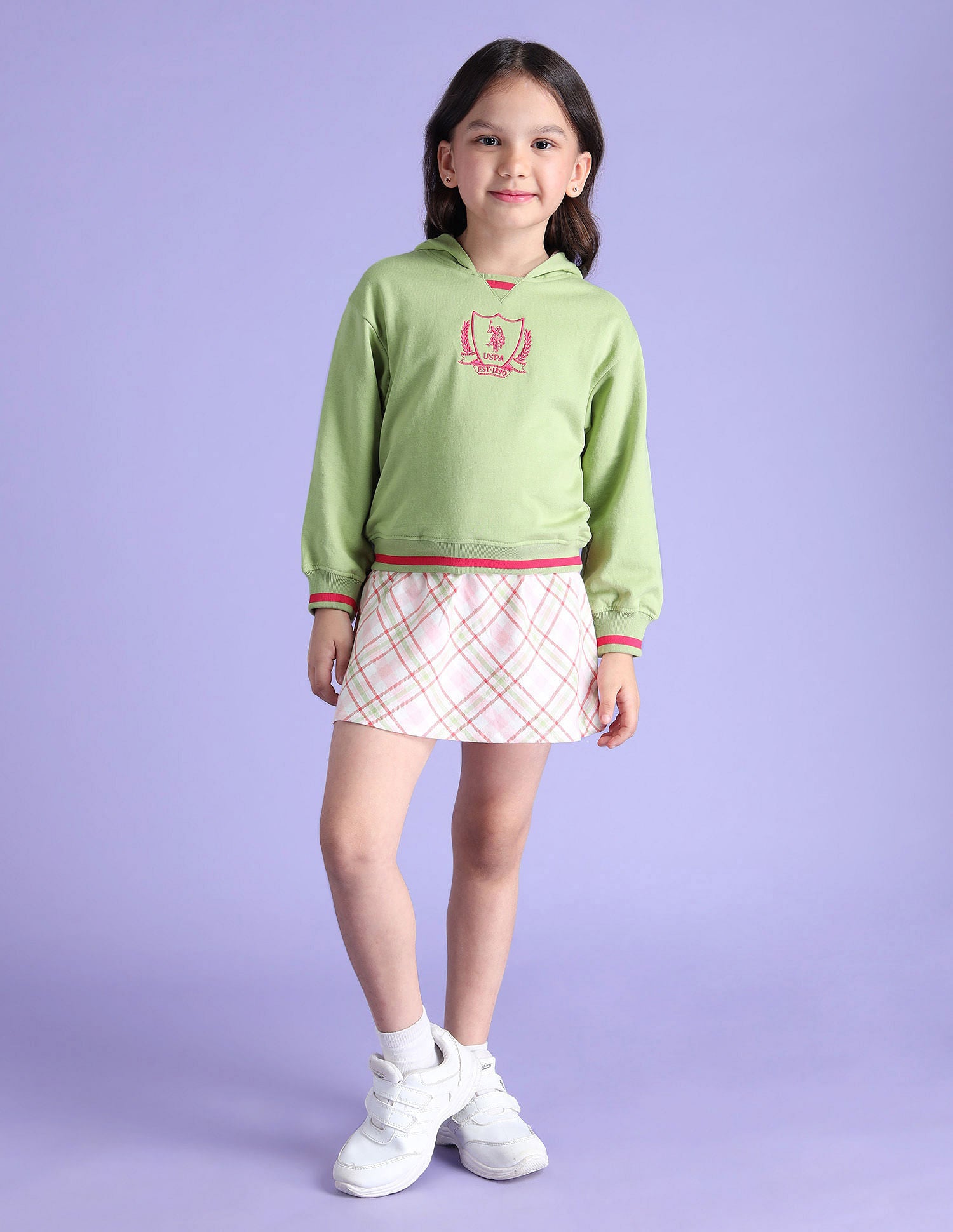 Girls Hooded Checked Dress Sage Green - U.S. POLO ASSN. | Large