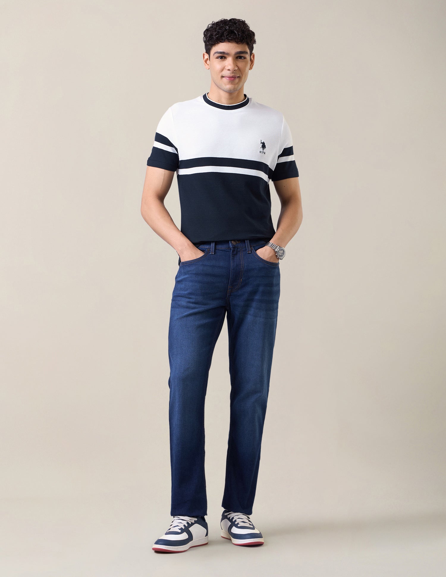 Colourblocked Slim Fit T-Shirt White - U.S. Polo Assn. India | Large