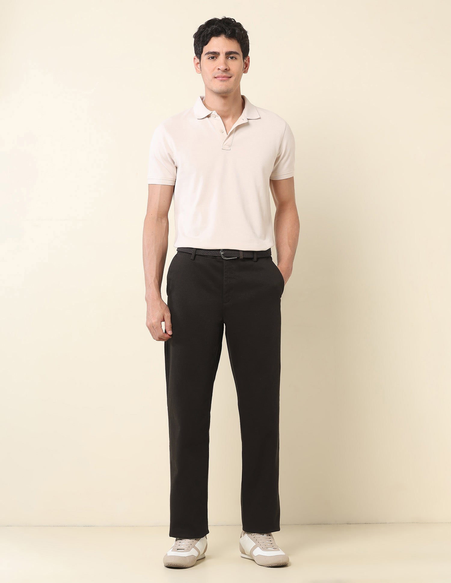 Riley Straight Fit Dobby Trousers Dark Brown - U.S. Polo Assn. India | Large