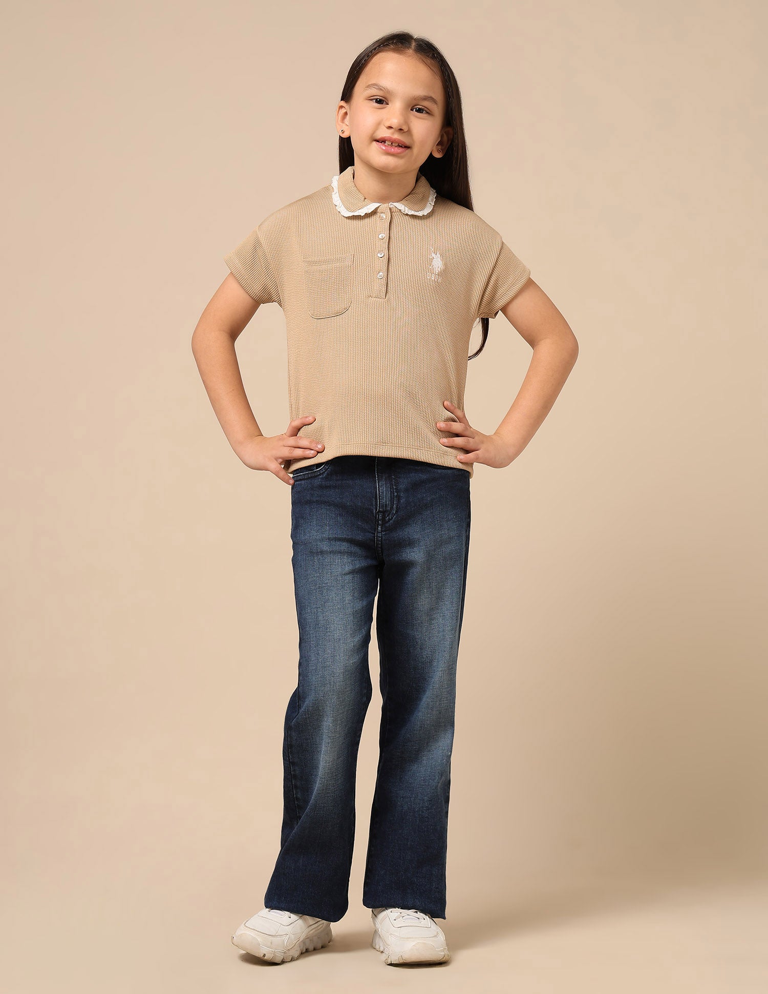 Girls Textured Boxy Fit Top Light Brown - U.S. POLO ASSN. | Large