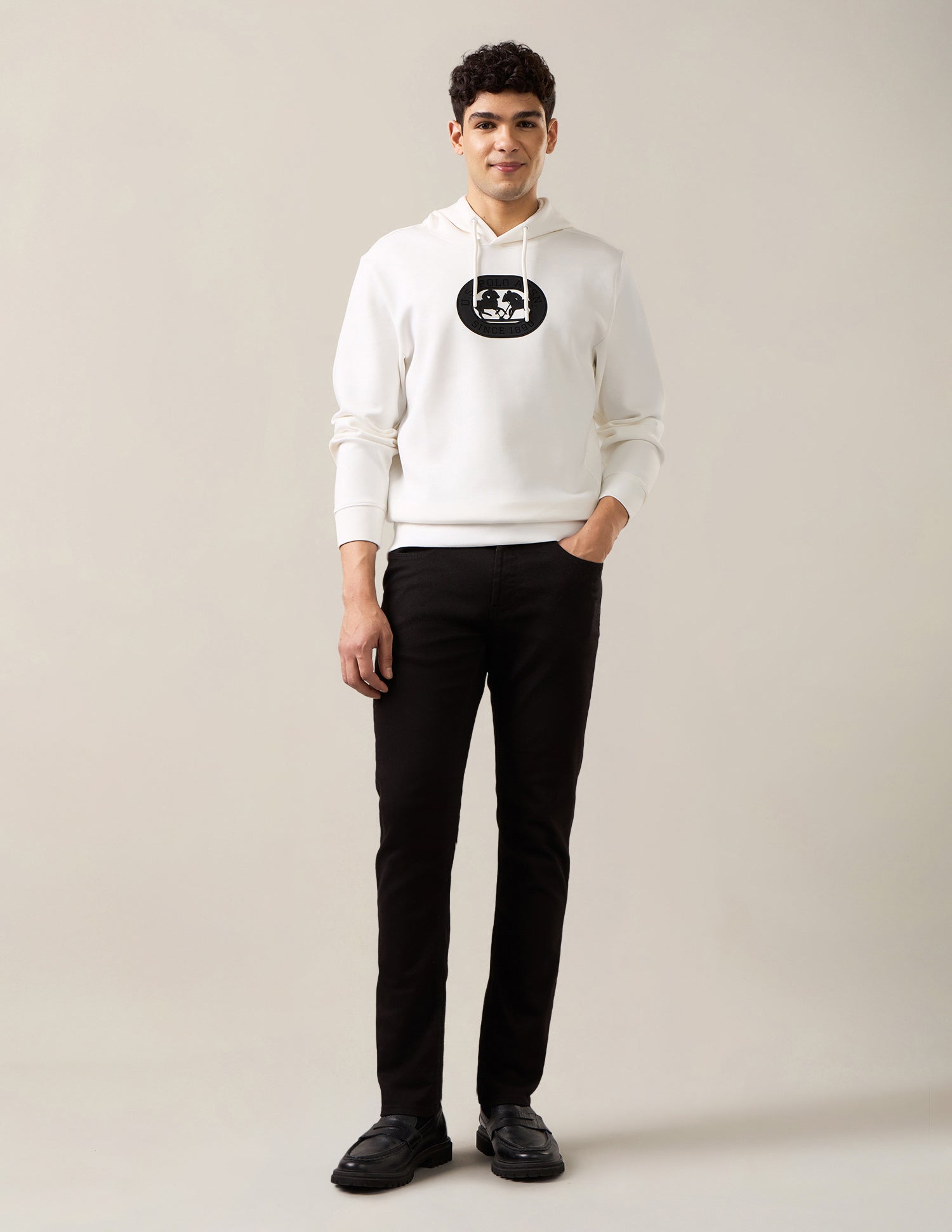 Brand Embossed Regular Fit Sweatshirt Ivory - U.S. Polo Assn. India | Large