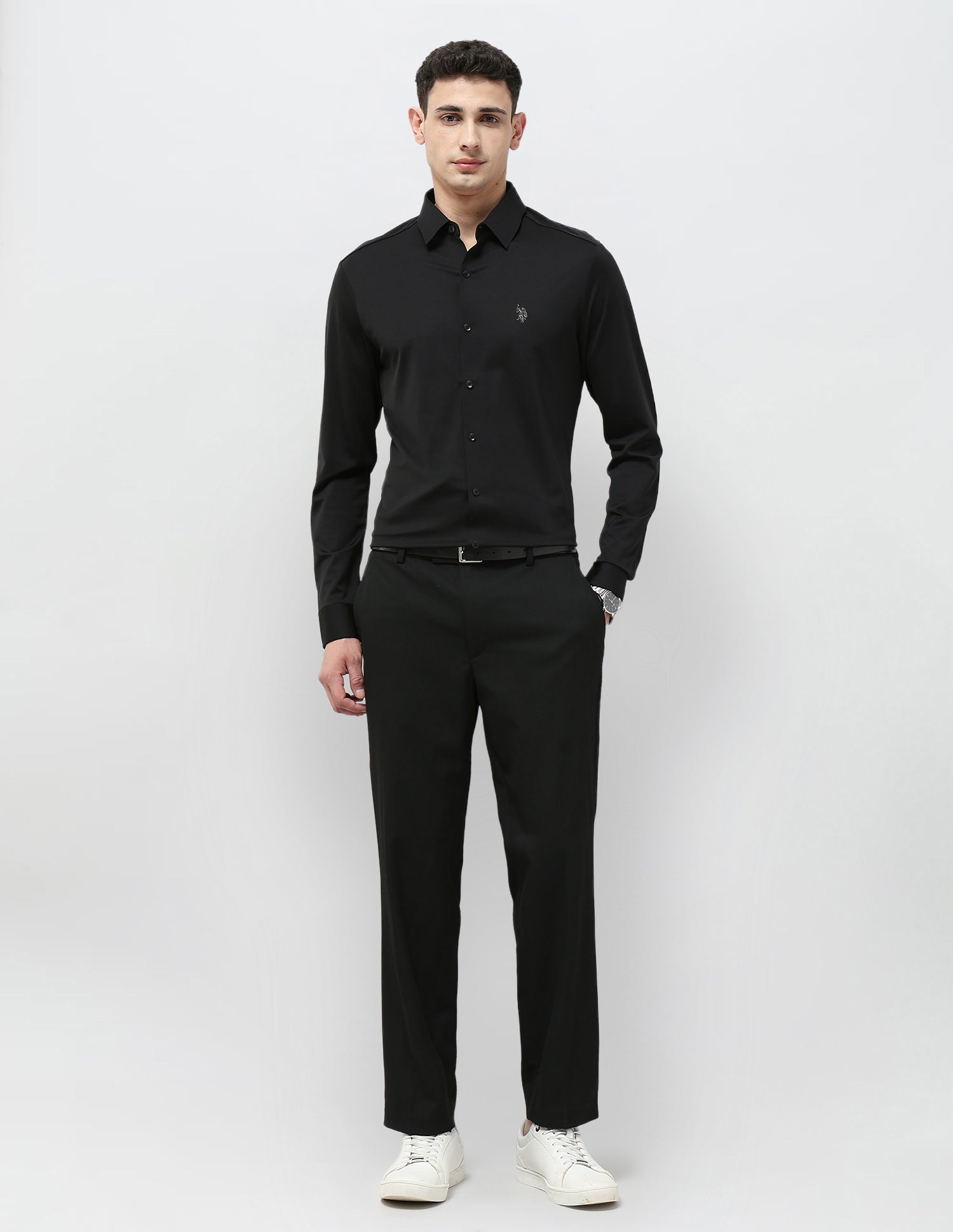 Solid Tailored Fit Shirt Black - U.S. POLO ASSN. | Large