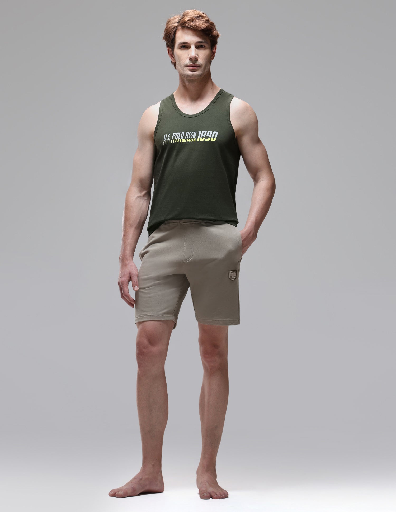 Graphic Printed Antimicrobial OEV09 Vest Olive - U.S. Polo Assn. India | Large