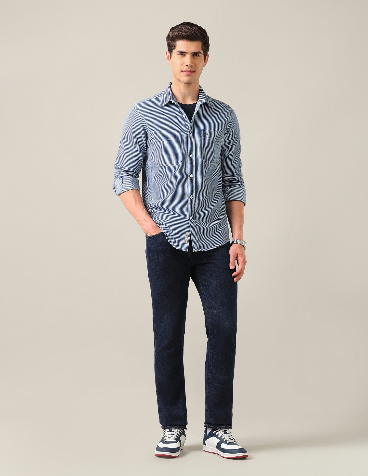 Vertical Striped Regular Fit Shirt Indigo - U.S. Polo Assn. India | Large
