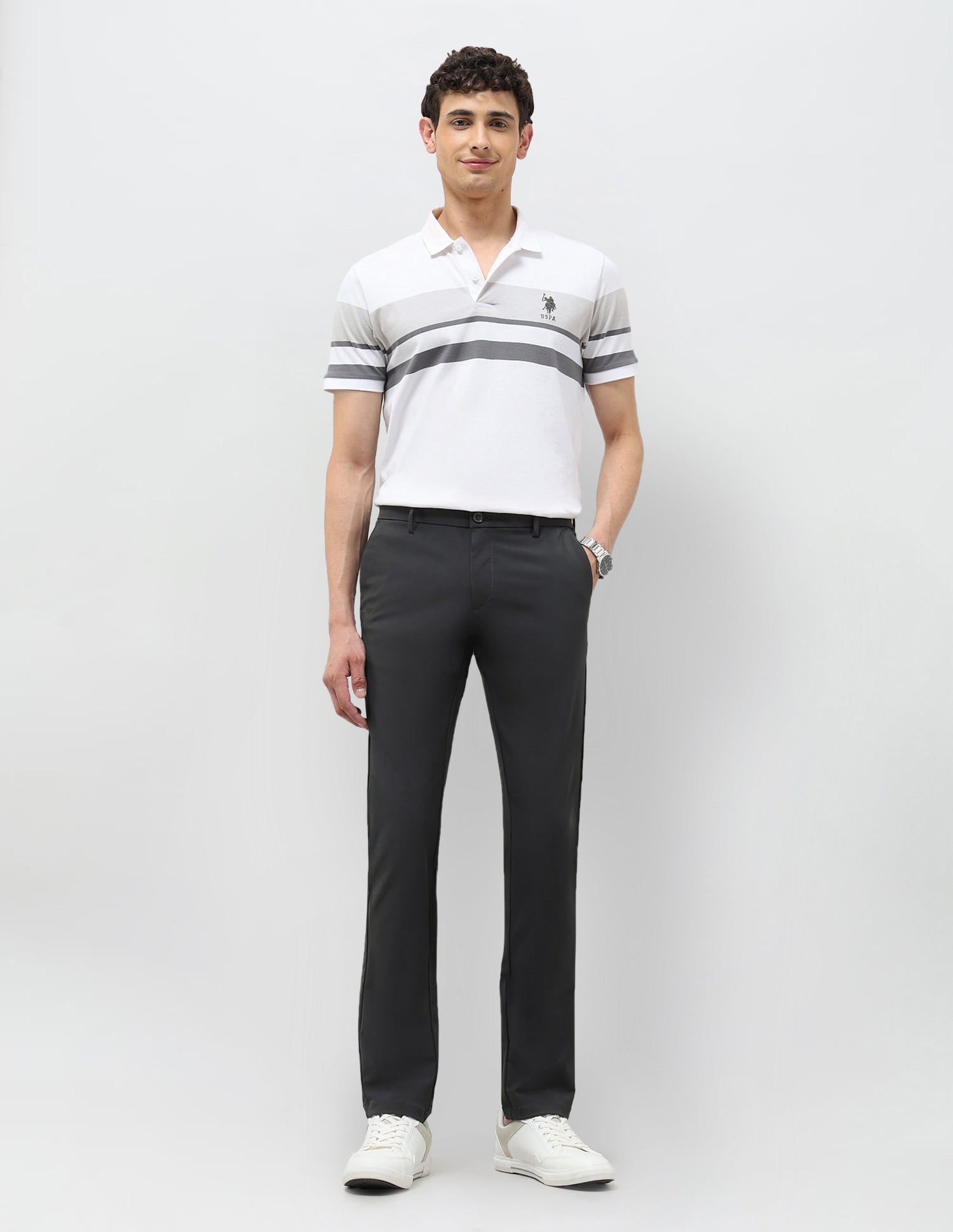 Twill Slim Fit Trousers Charcoal - U.S. POLO ASSN. | Large