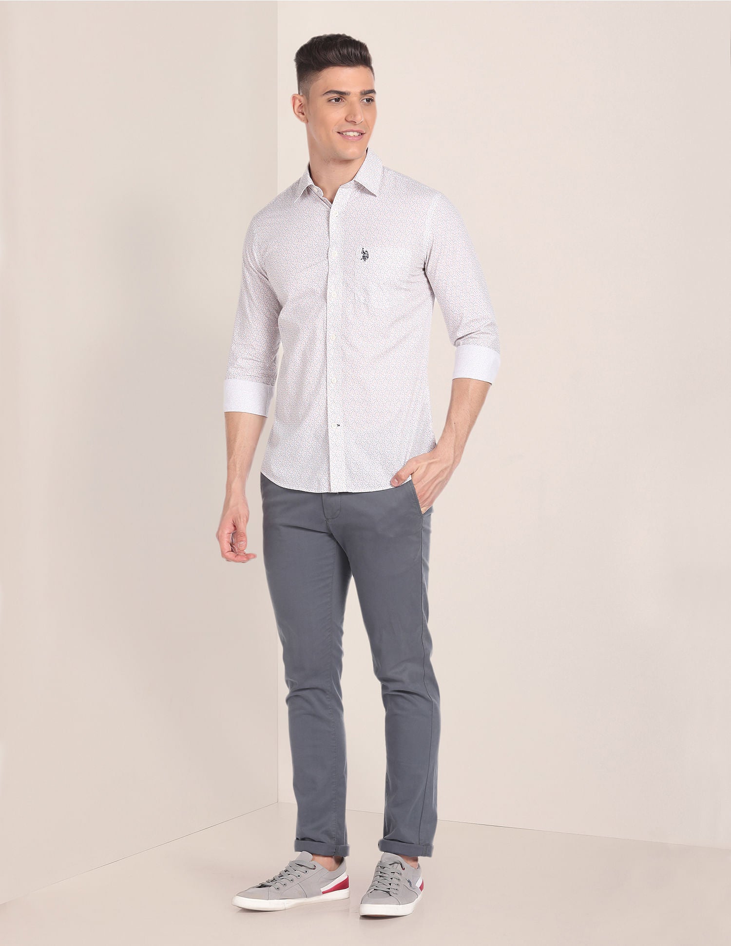 Floral Print Cotton Shirt Off White - U.S. Polo Assn. India | Large