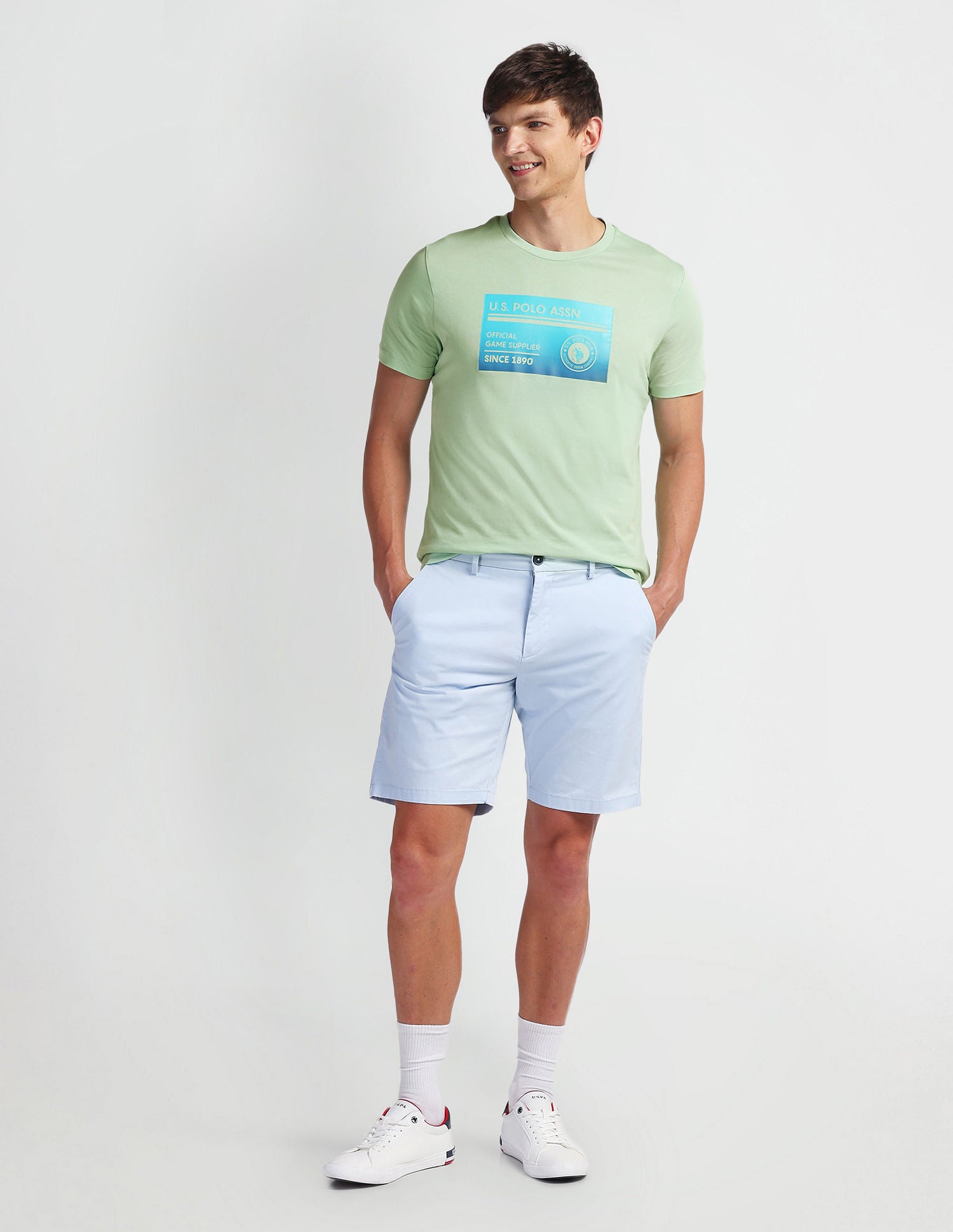 Brand Print Muscle Fit T-Shirt Green - U.S. Polo Assn. India | Large