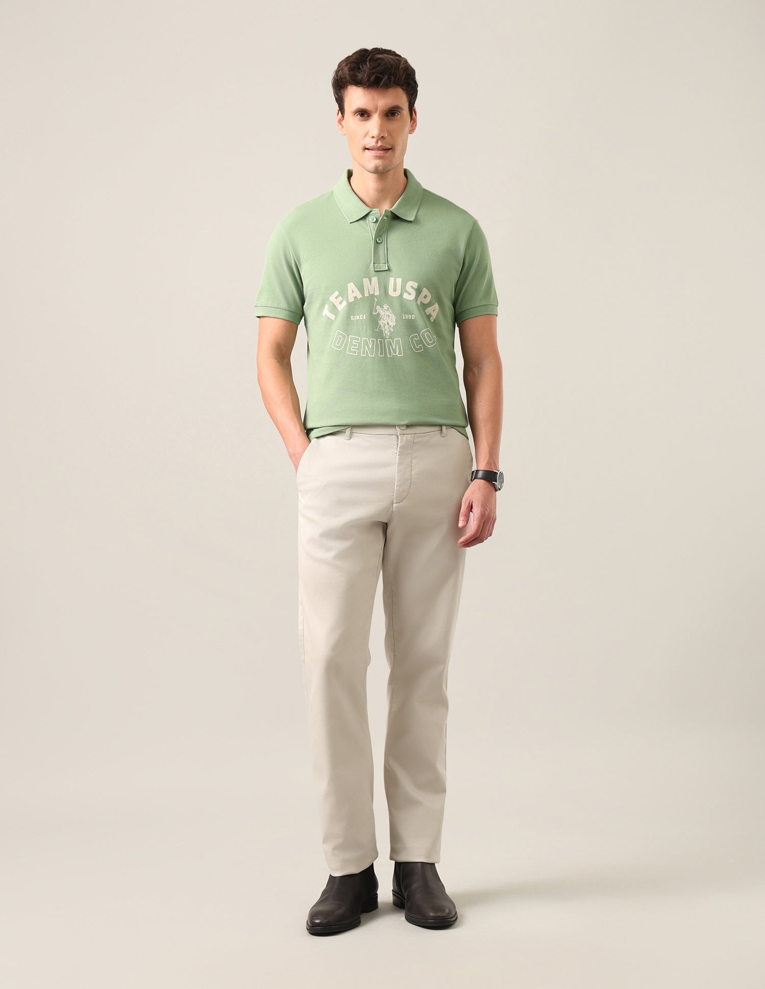 Typographic Brand Printed Slim Fit Polo Shirt Light Green - U.S. Polo Assn. India | Large