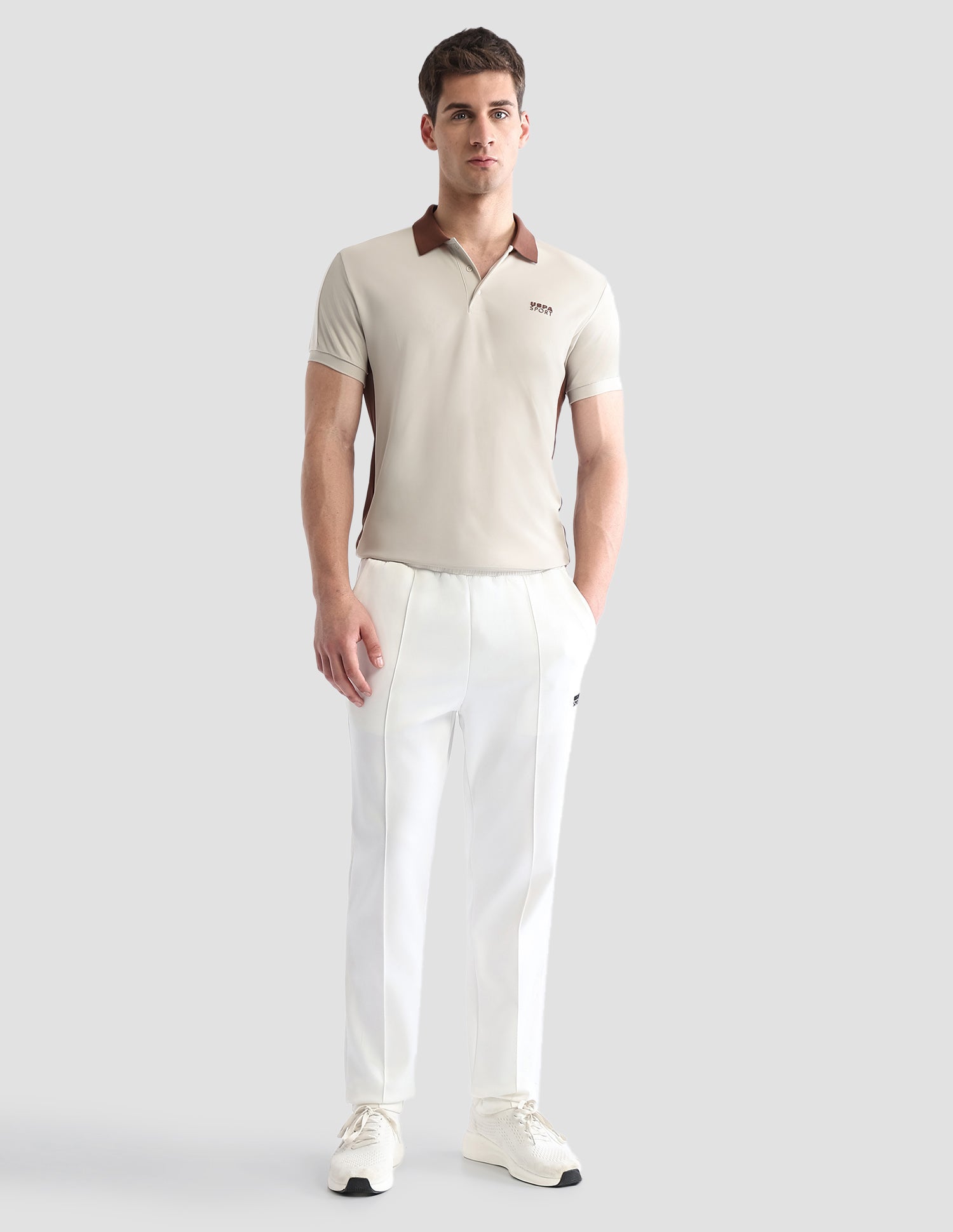 Solid Regular Fit Active Polo Shirt Beige - U.S. POLO ASSN. | Large