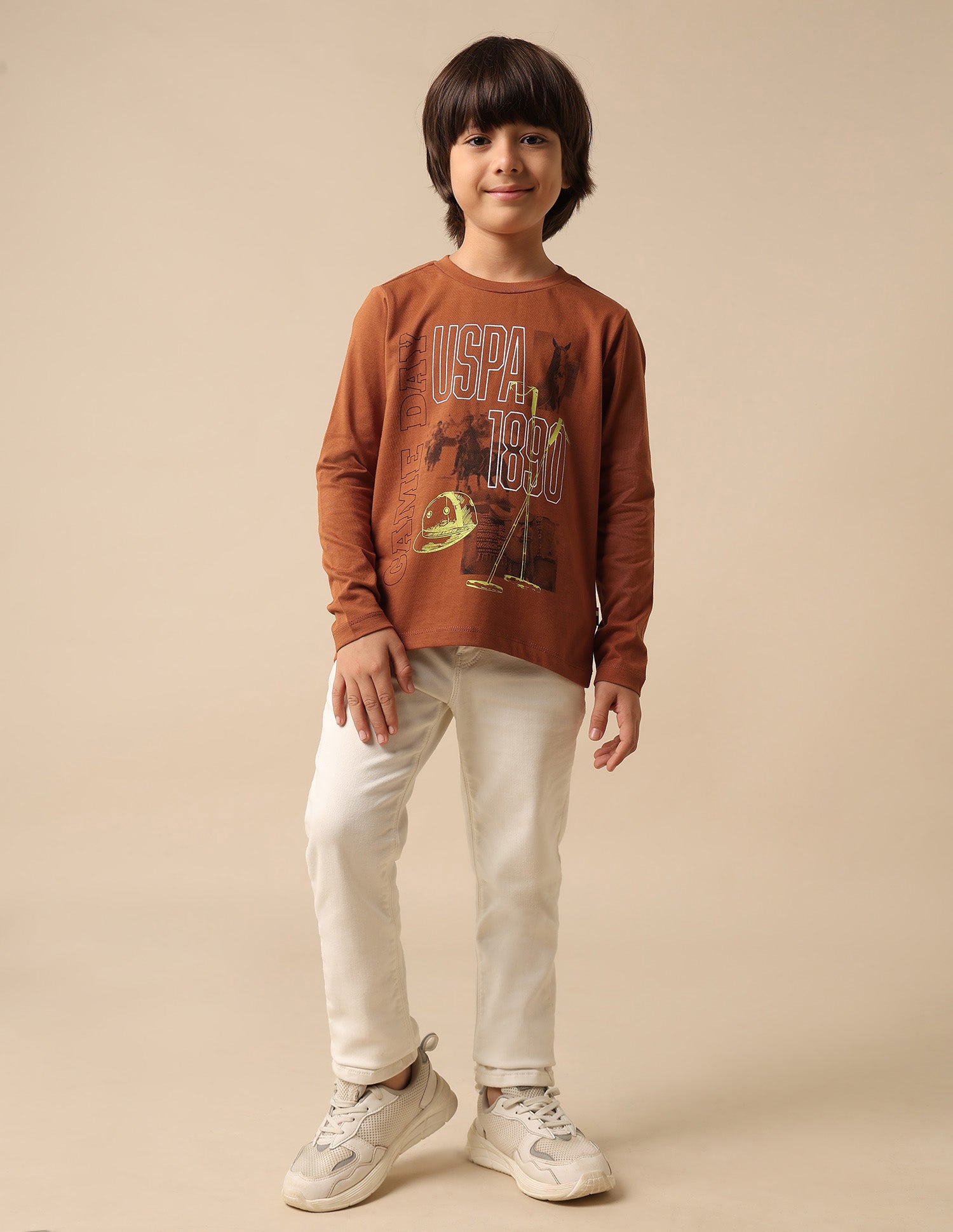 Boys Graphic Brand Printed Regular Fit T Shirt Dark Brown - U.S. POLO ASSN. | Large