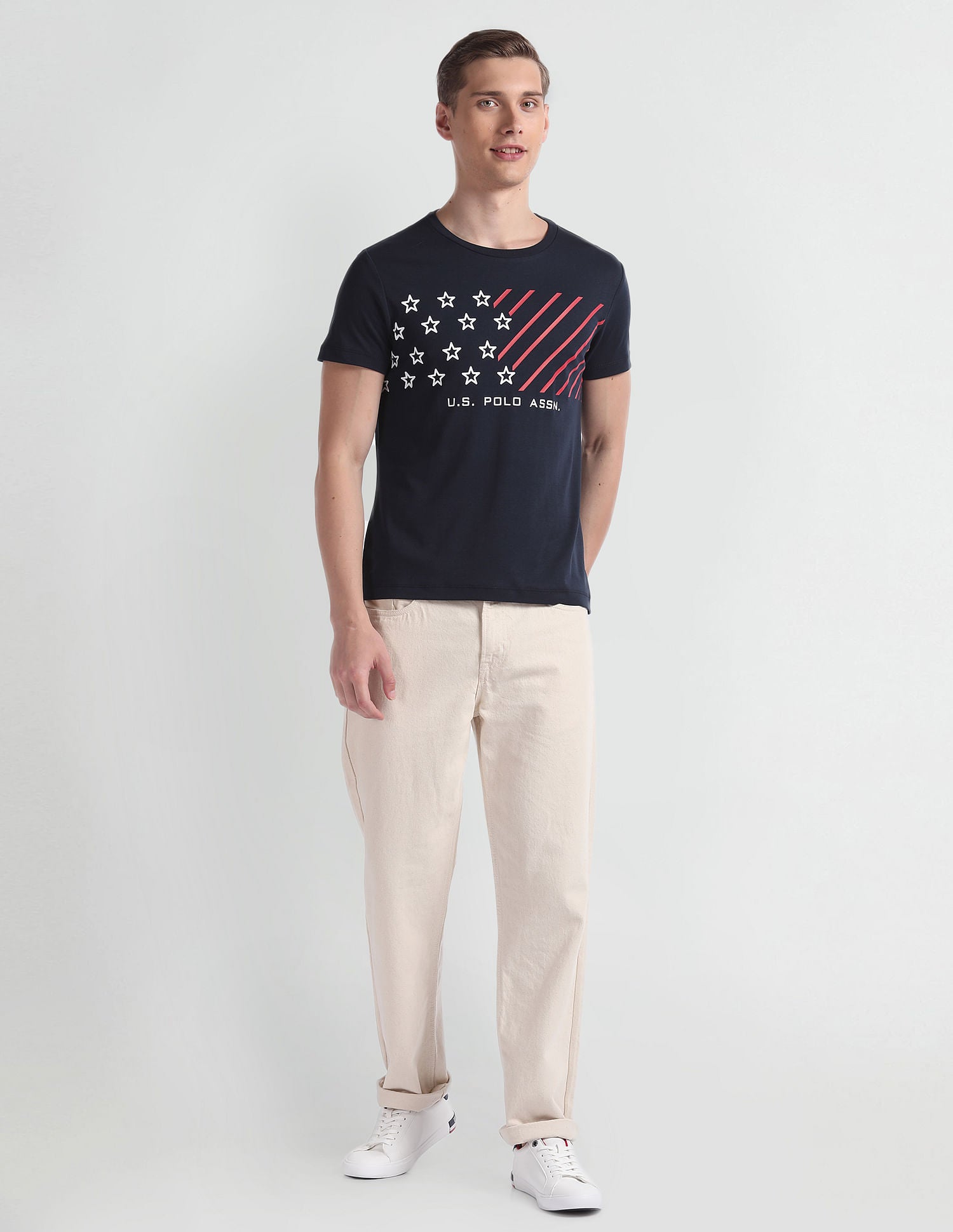 Brand Print Cotton T-Shirt Navy - U.S. Polo Assn. India | Large