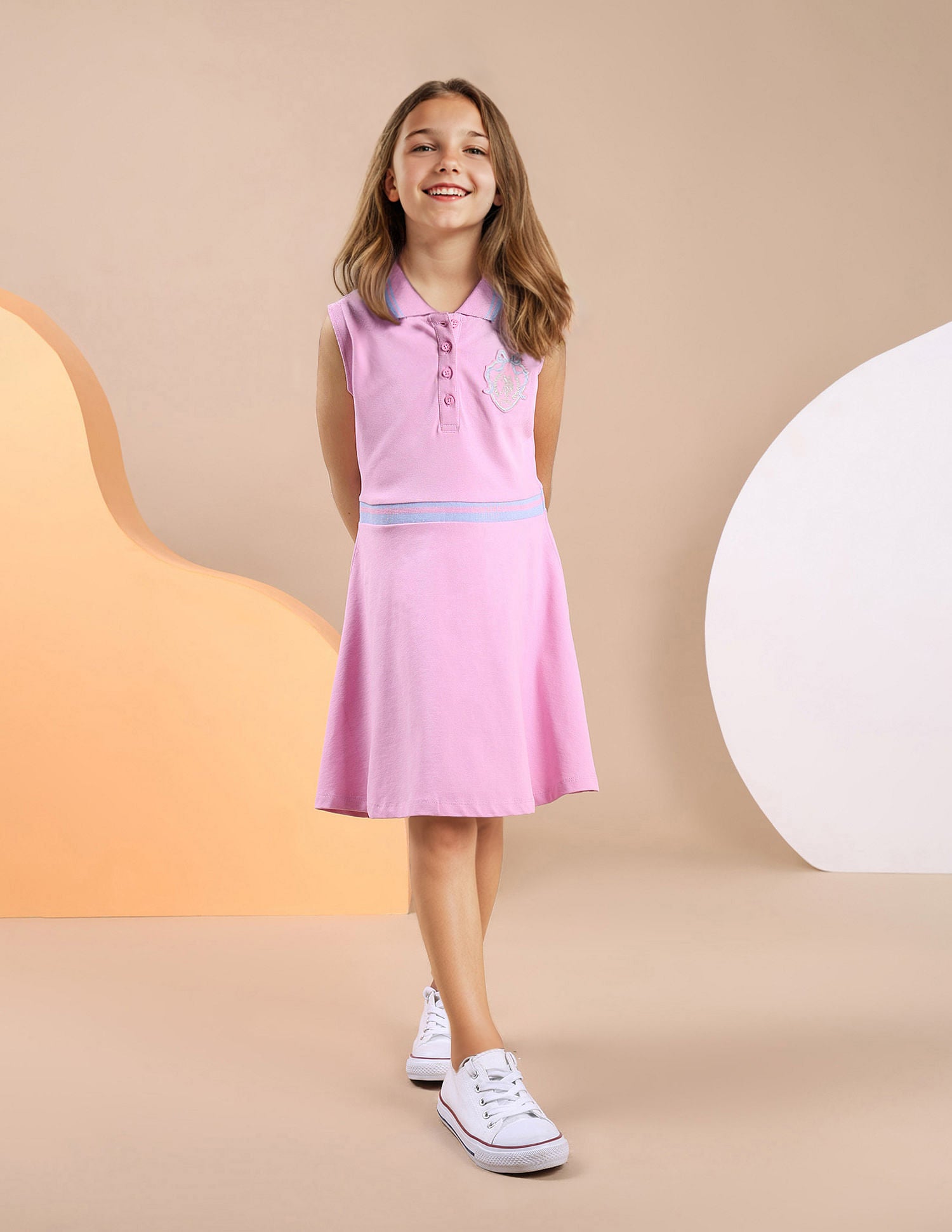 Girls Polo Collar Cotton Dress Pink - U.S. POLO ASSN. | Large