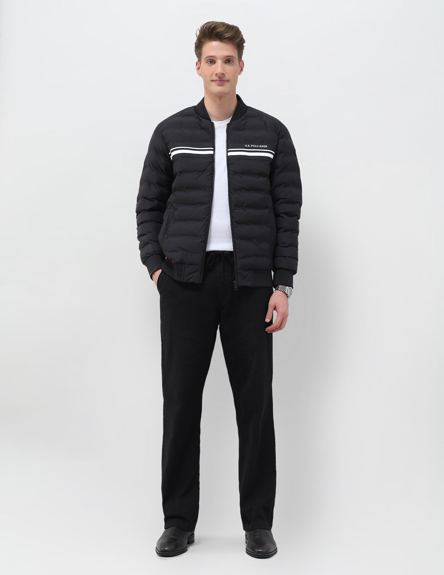 Puffer Baseball Collar Regular Fit Jacket Black - U.S. Polo Assn. India | Large