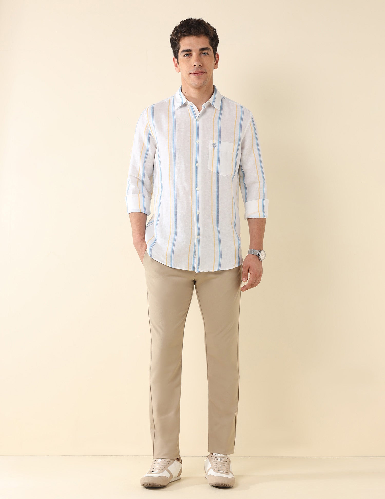 Vertical Striped Tailored Fit Shirt White - U.S. Polo Assn. India | Large