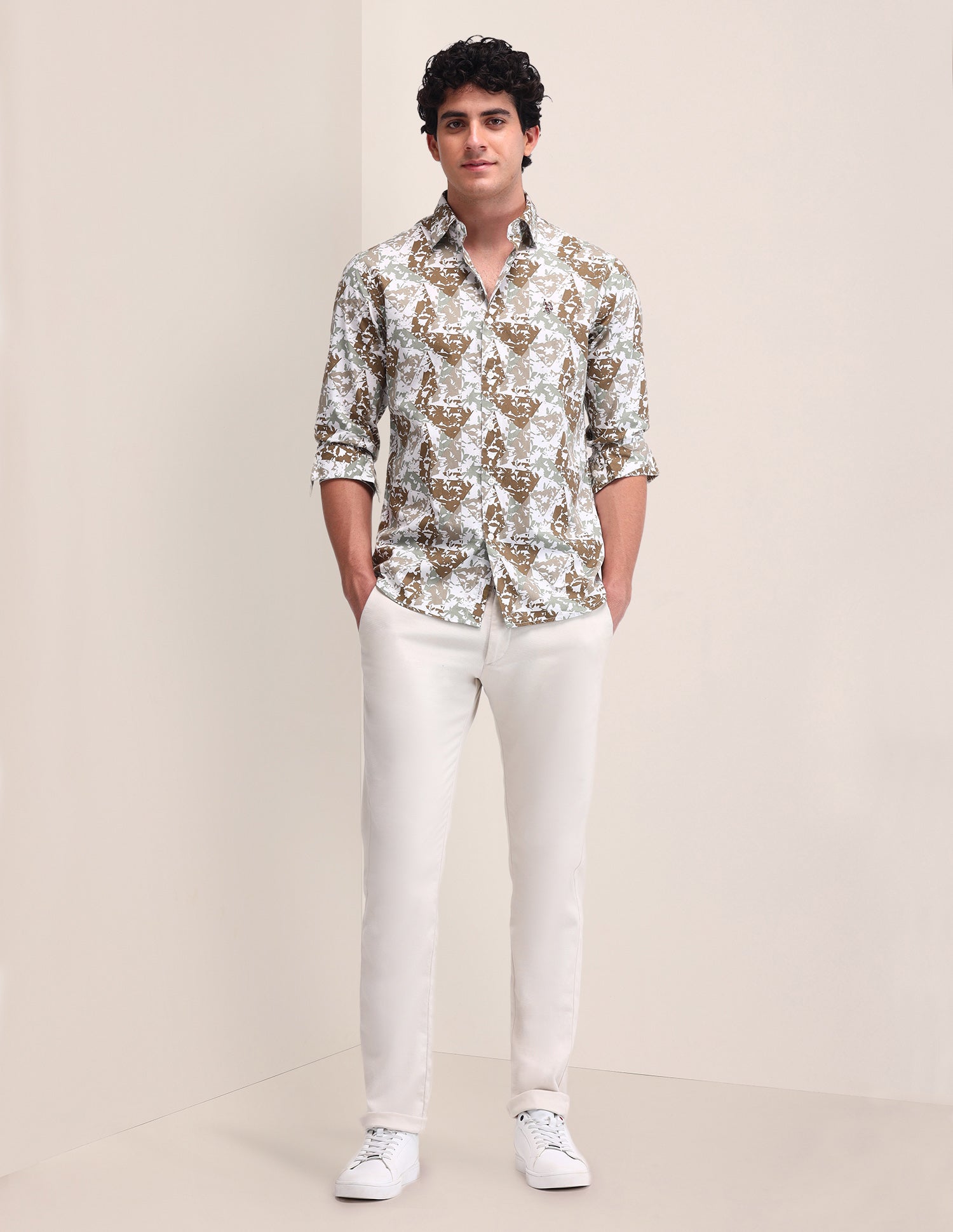 Abstract Pattern Poplin Shirt Brown - U.S. Polo Assn. India | Large