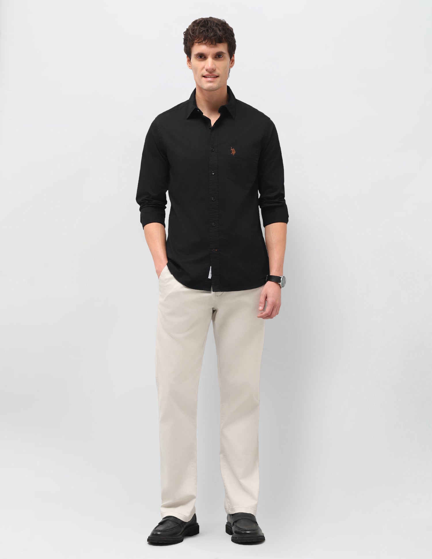 Twill Solid Shirt Black - U.S. Polo Assn. India | Large