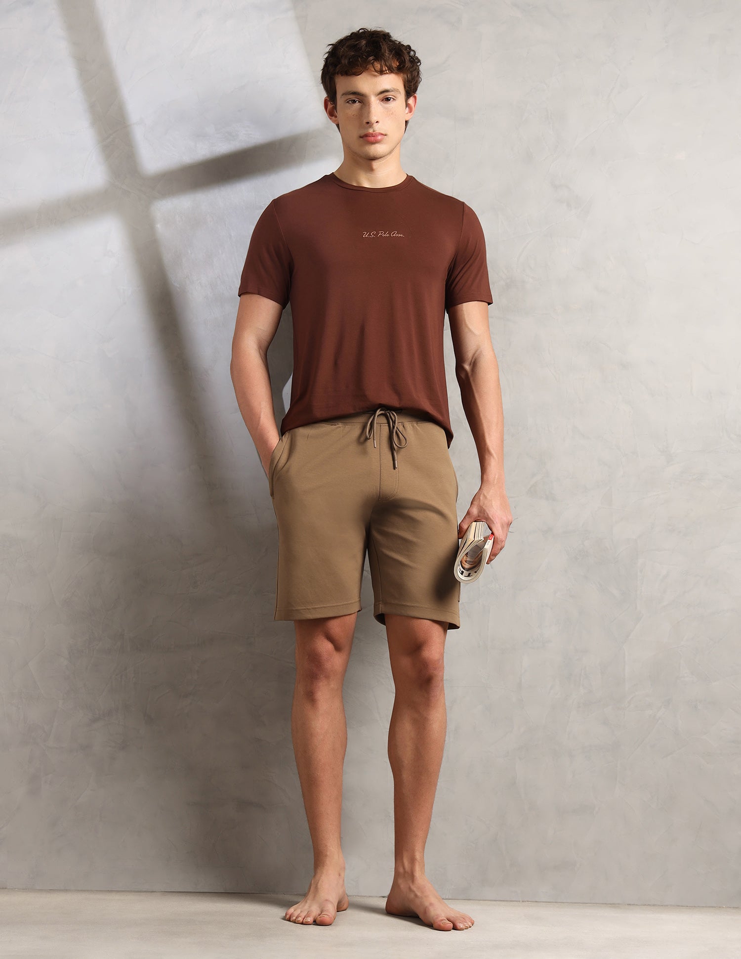 Mid Rise Comfort Fit PS003-PL Lounge Shorts - Pack Of 1 Malt Ball - U.S. Polo Assn. India | Large