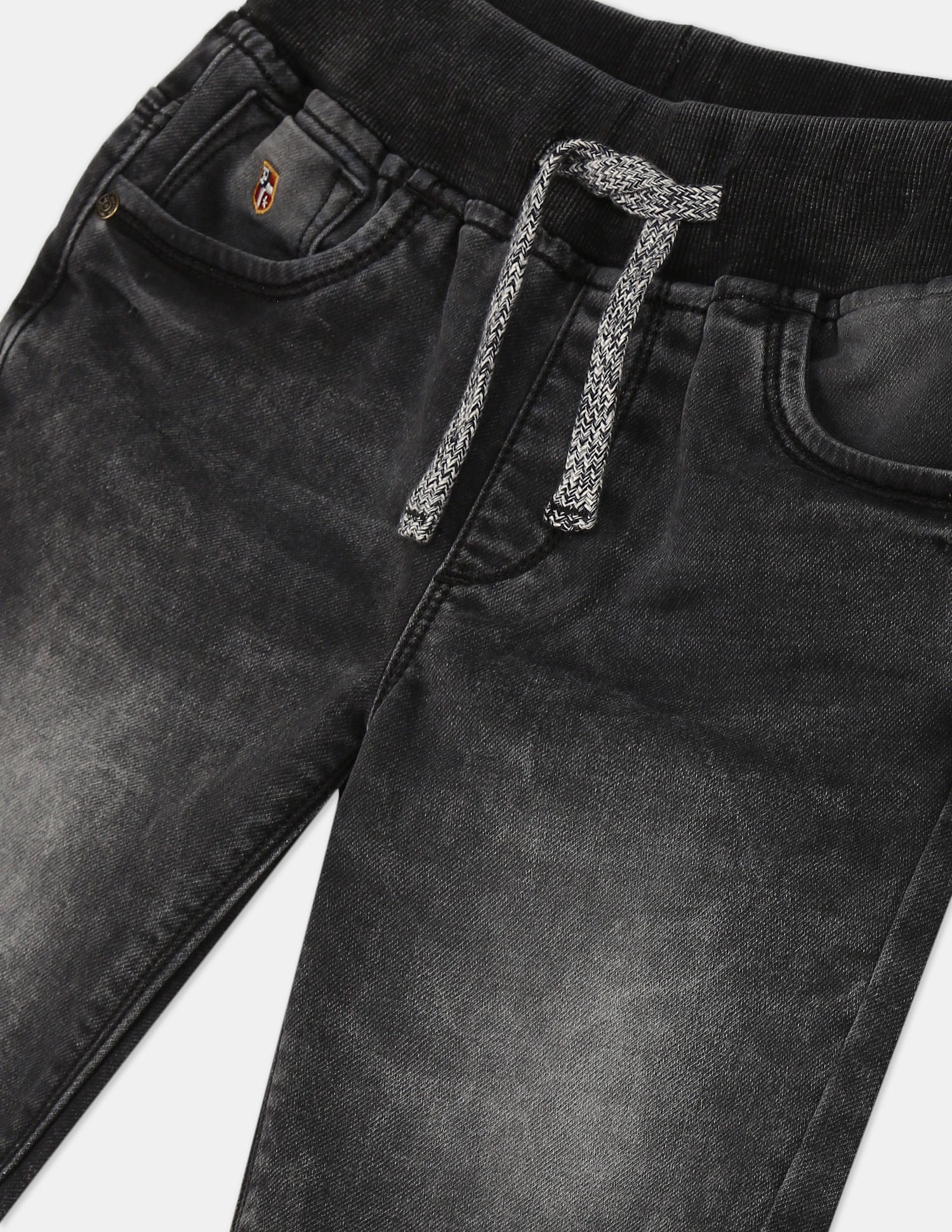 Boys Black Drawstring Waist Stone Wash Denim Shorts Black - U.S. Polo Assn. India | Large