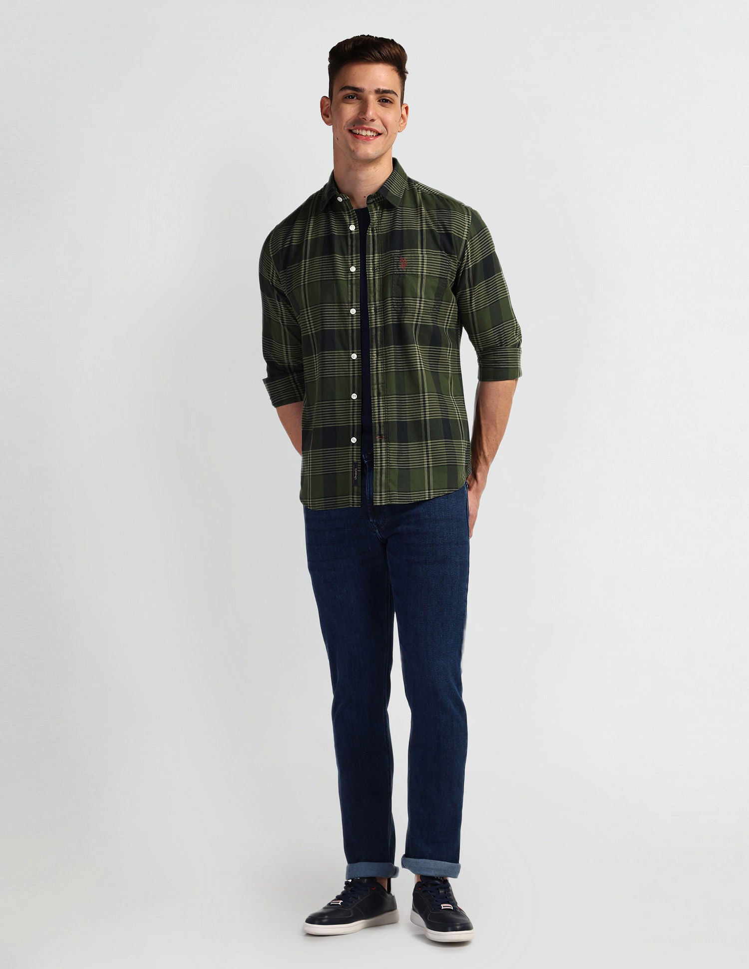 Pure Cotton Slim Shirt Olive - U.S. Polo Assn. India | Large