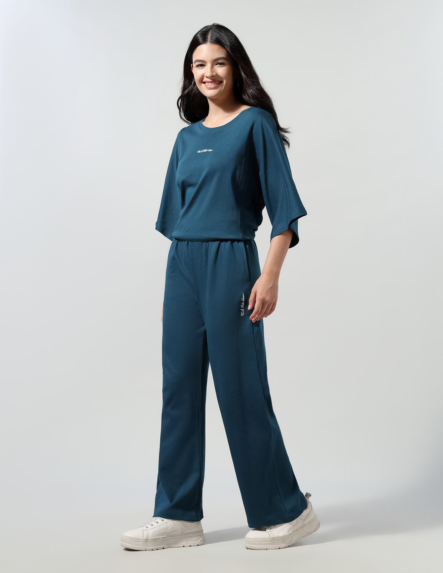 Solid T-Shirt With Wide Leg Track Pants Teal - U.S. Polo Assn. India | Large