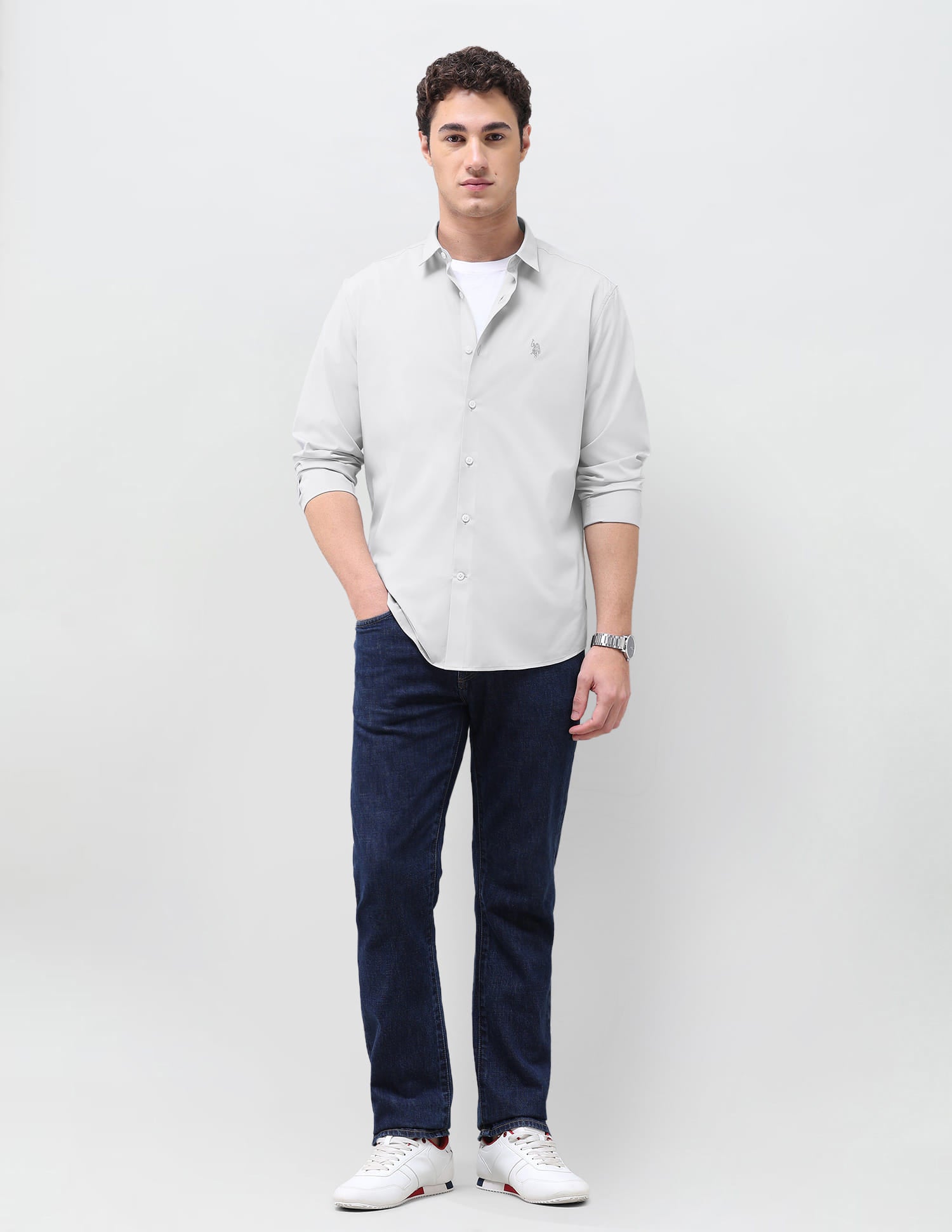Solid Regular Fit Shirt Grey - U.S. Polo Assn. India | Large