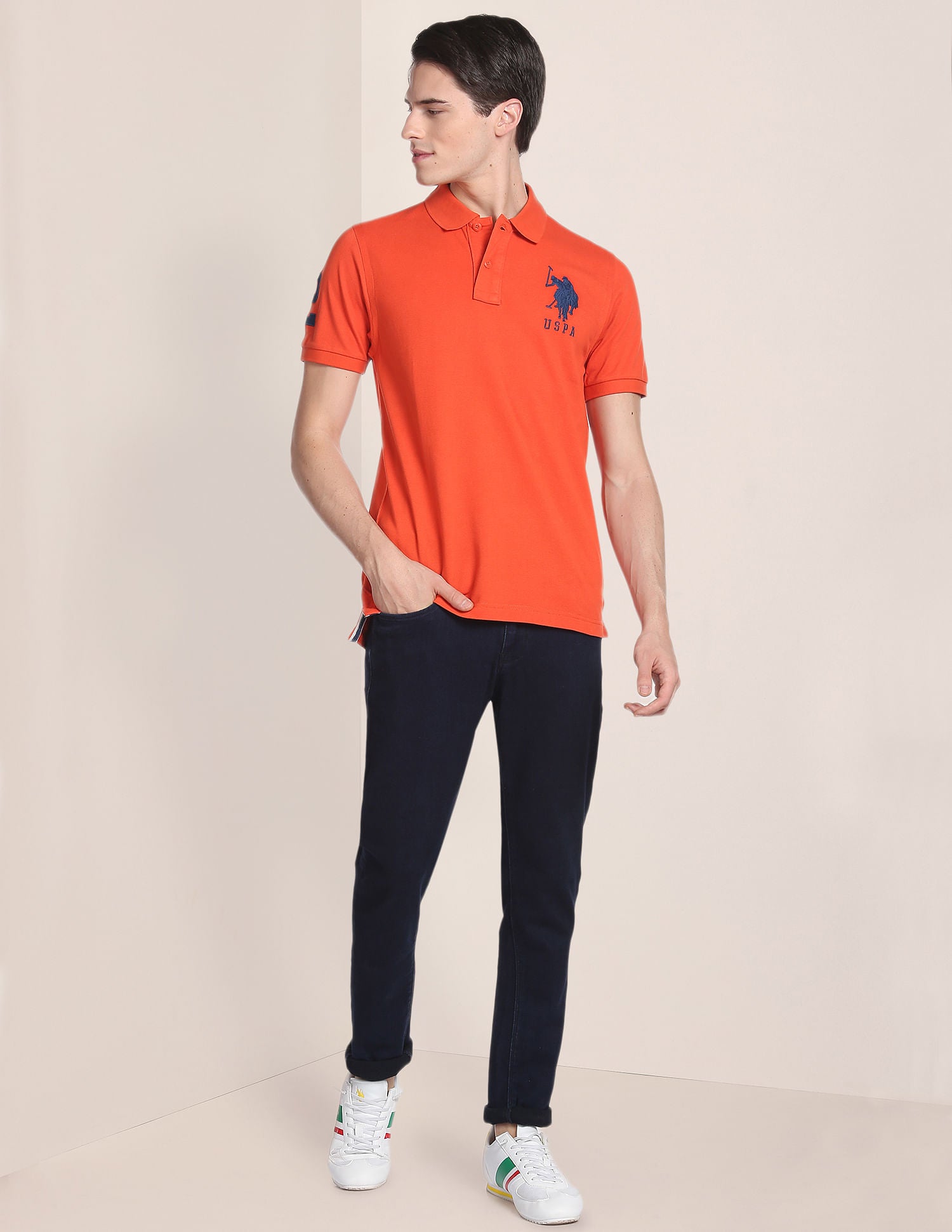 Compact Cotton Logo Polo Shirt Dark Orange - U.S. POLO ASSN. | Large