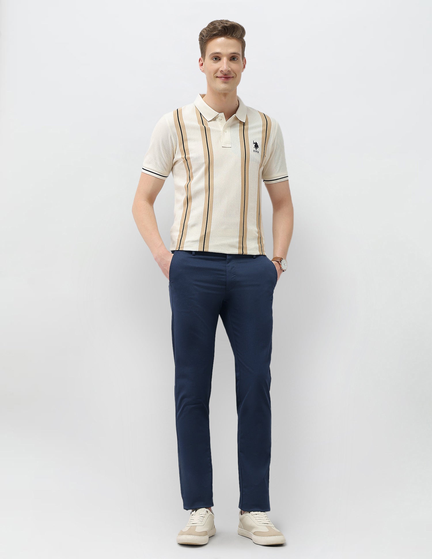 Textured Denver Slim Fit Trousers Navy - U.S. Polo Assn. India | Large