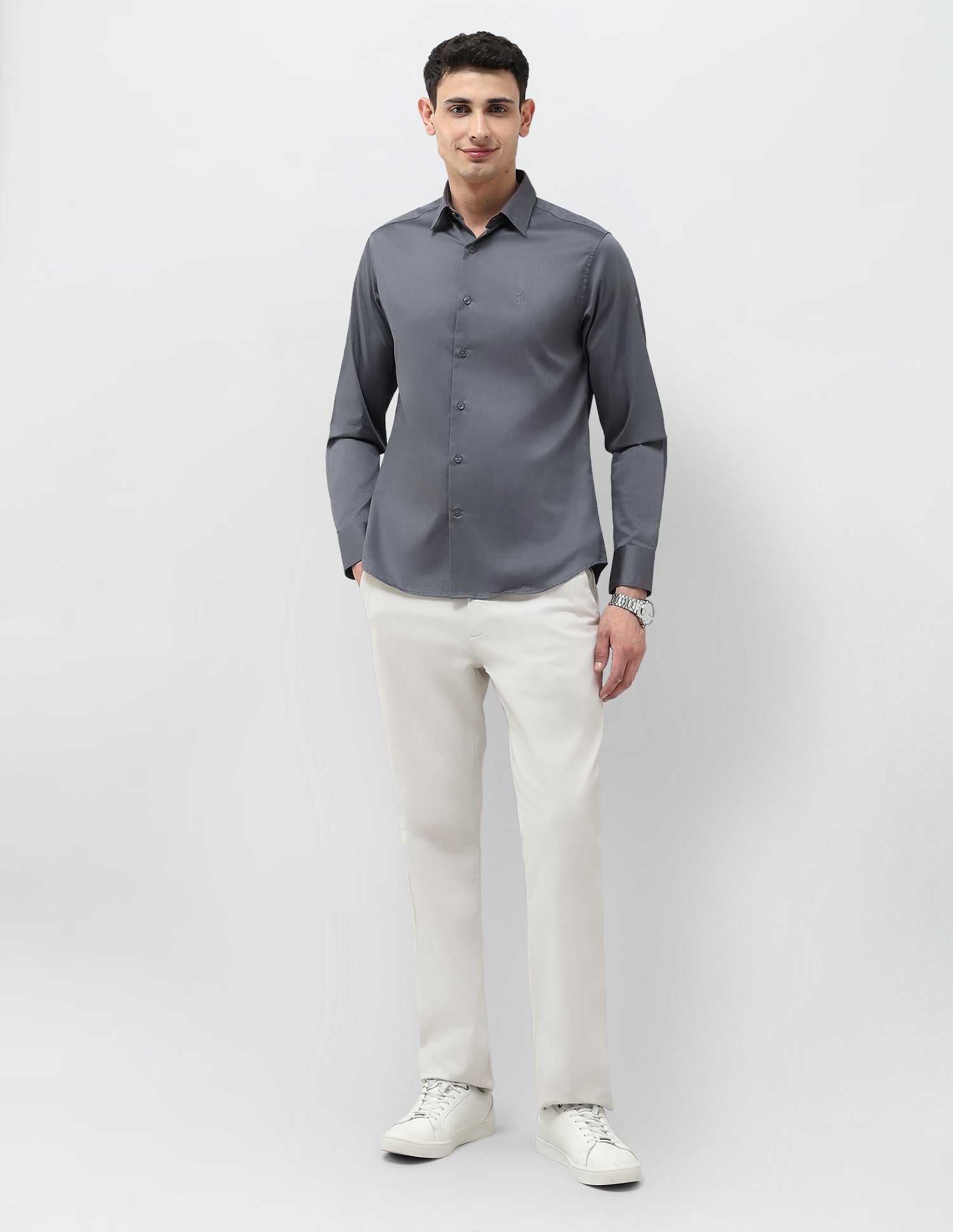 Tailored Fit Solid Shirt Dark Grey - U.S. Polo Assn. India | Large