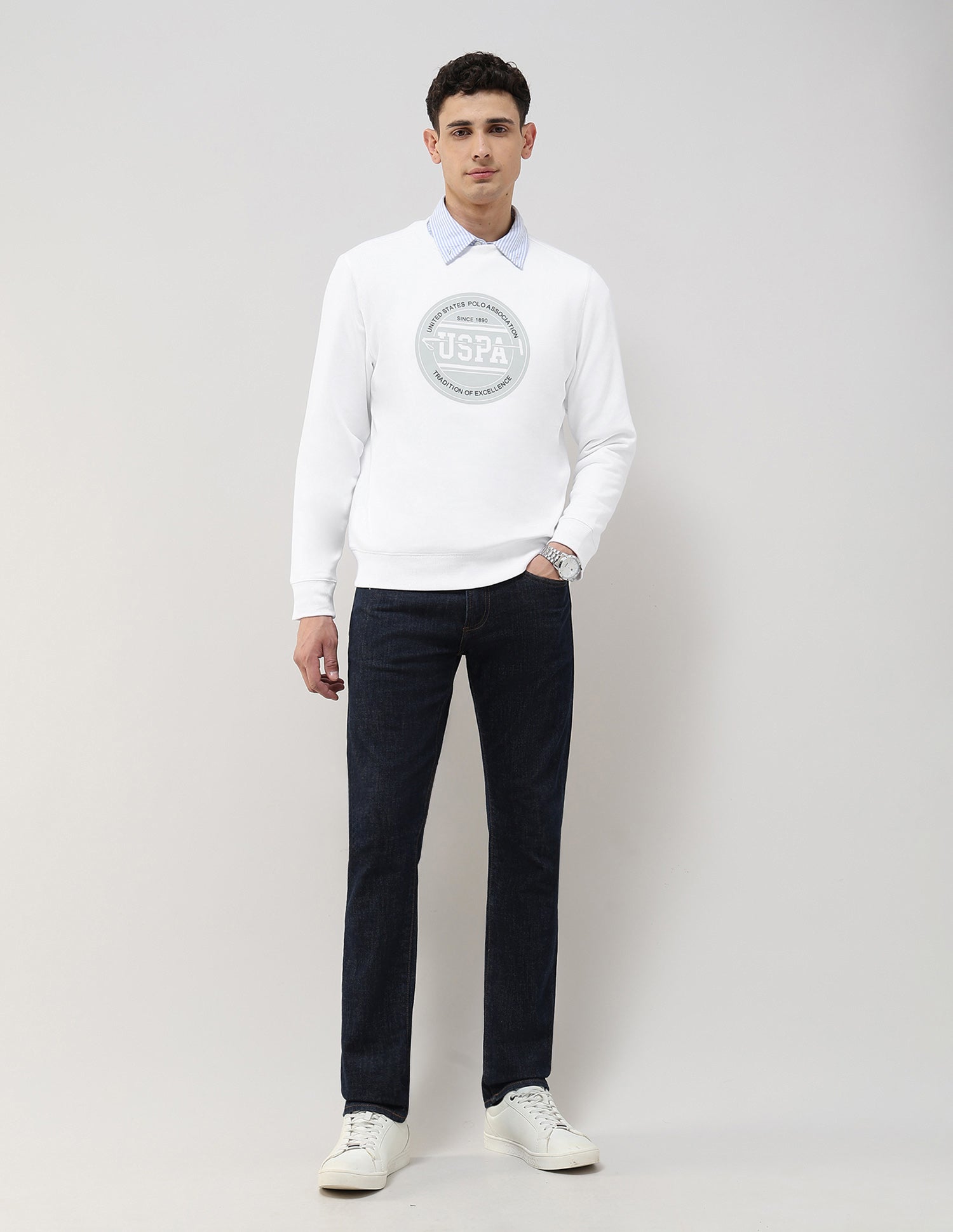 Brand Printed Regular Fit Sweatshirt White - U.S. POLO ASSN. | Large