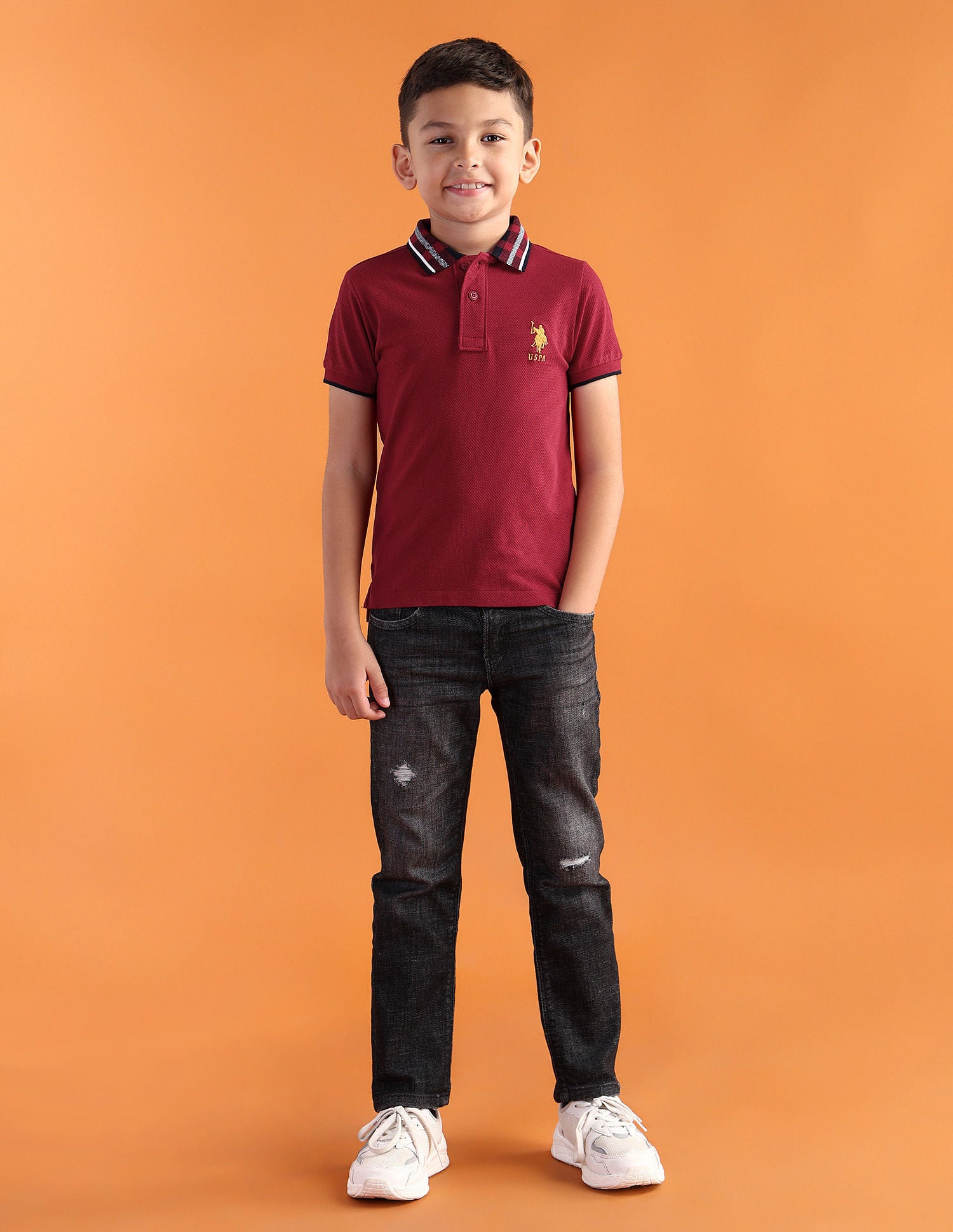 Regular fit Solid Polo Shirt Maroon - U.S. Polo Assn. India | Large