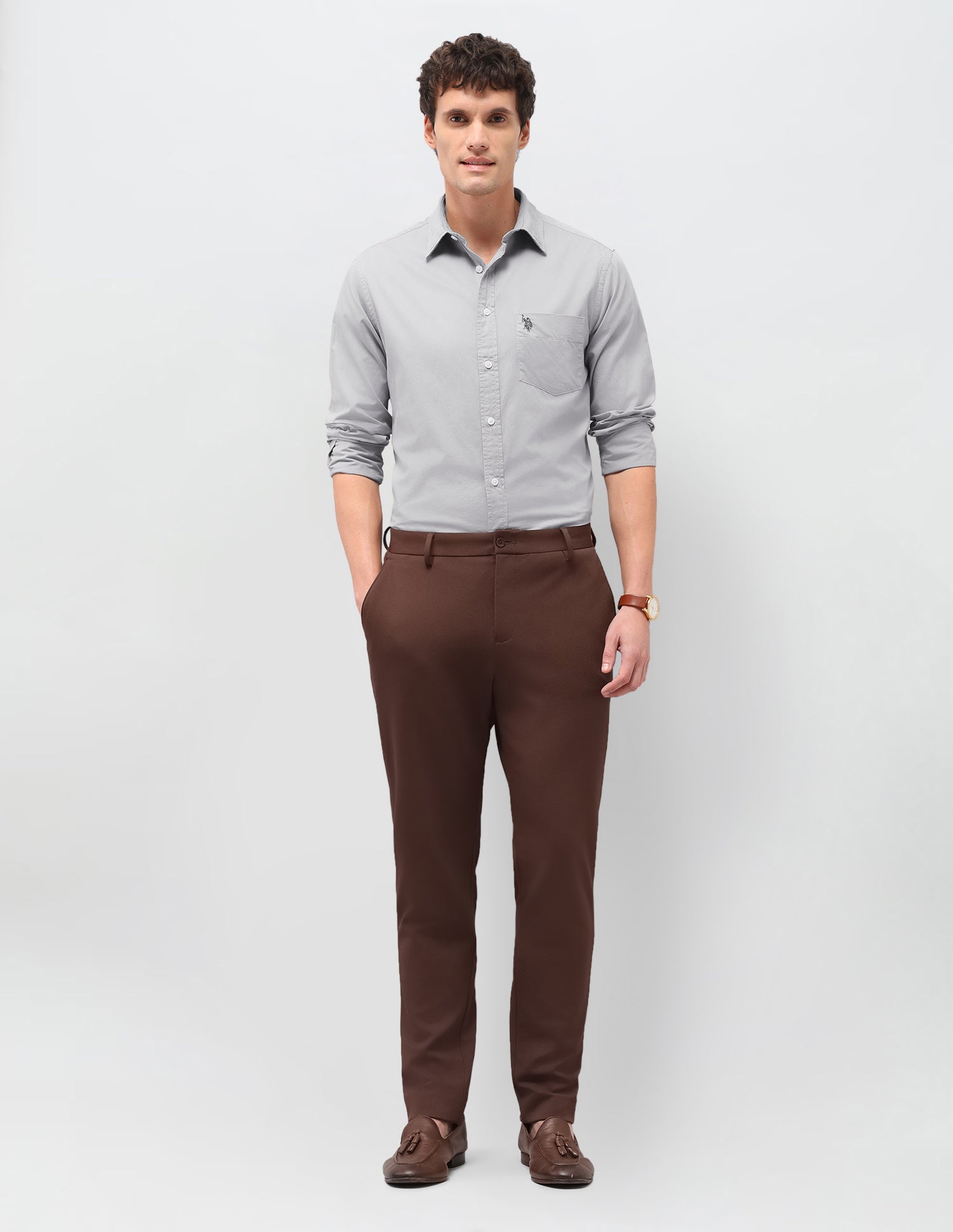 Twill Solid Shirt Light Grey - U.S. Polo Assn. India | Large