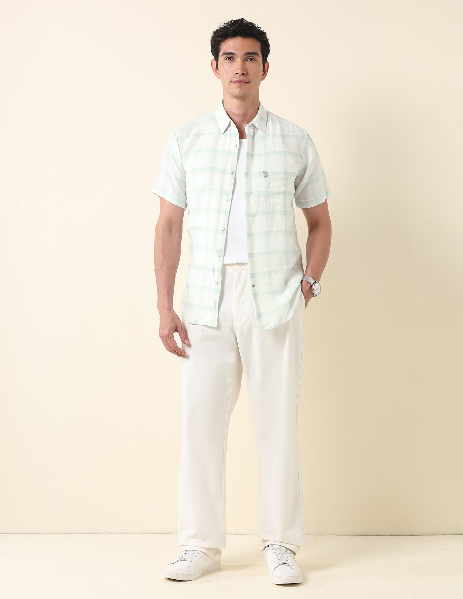 Grid Tattersall Checked Tailored Fit Shirt Light Green - U.S. Polo Assn. India | Large