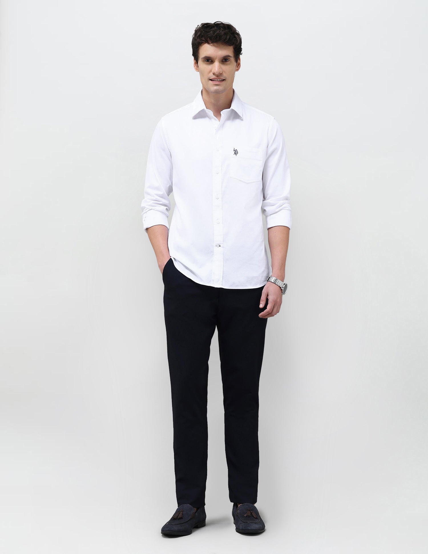 Dobby Tailored Fit Shirt White - U.S. Polo Assn. India | Large