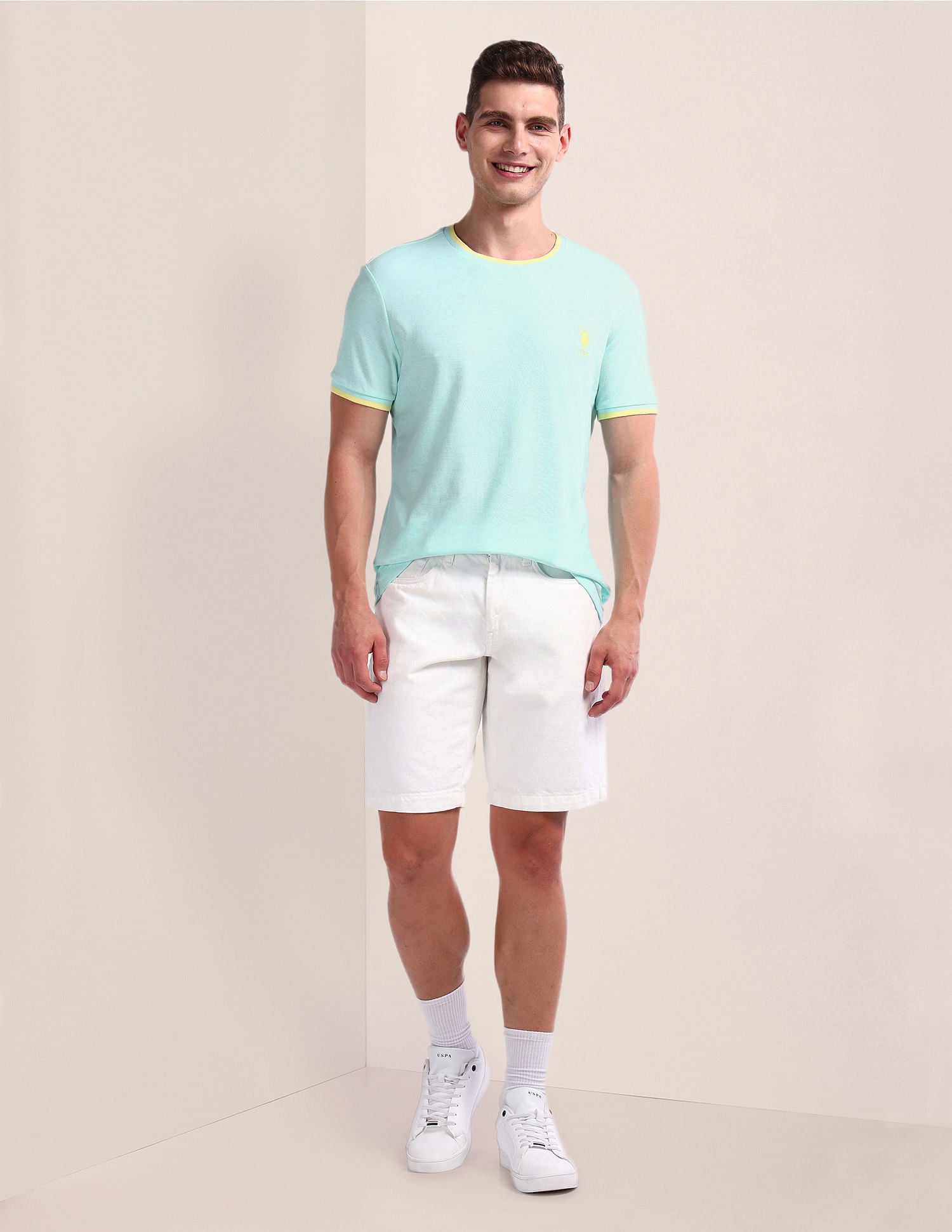 Tipped Slim Fit Cotton T-Shirt Light Blue - U.S. Polo Assn. India | Large